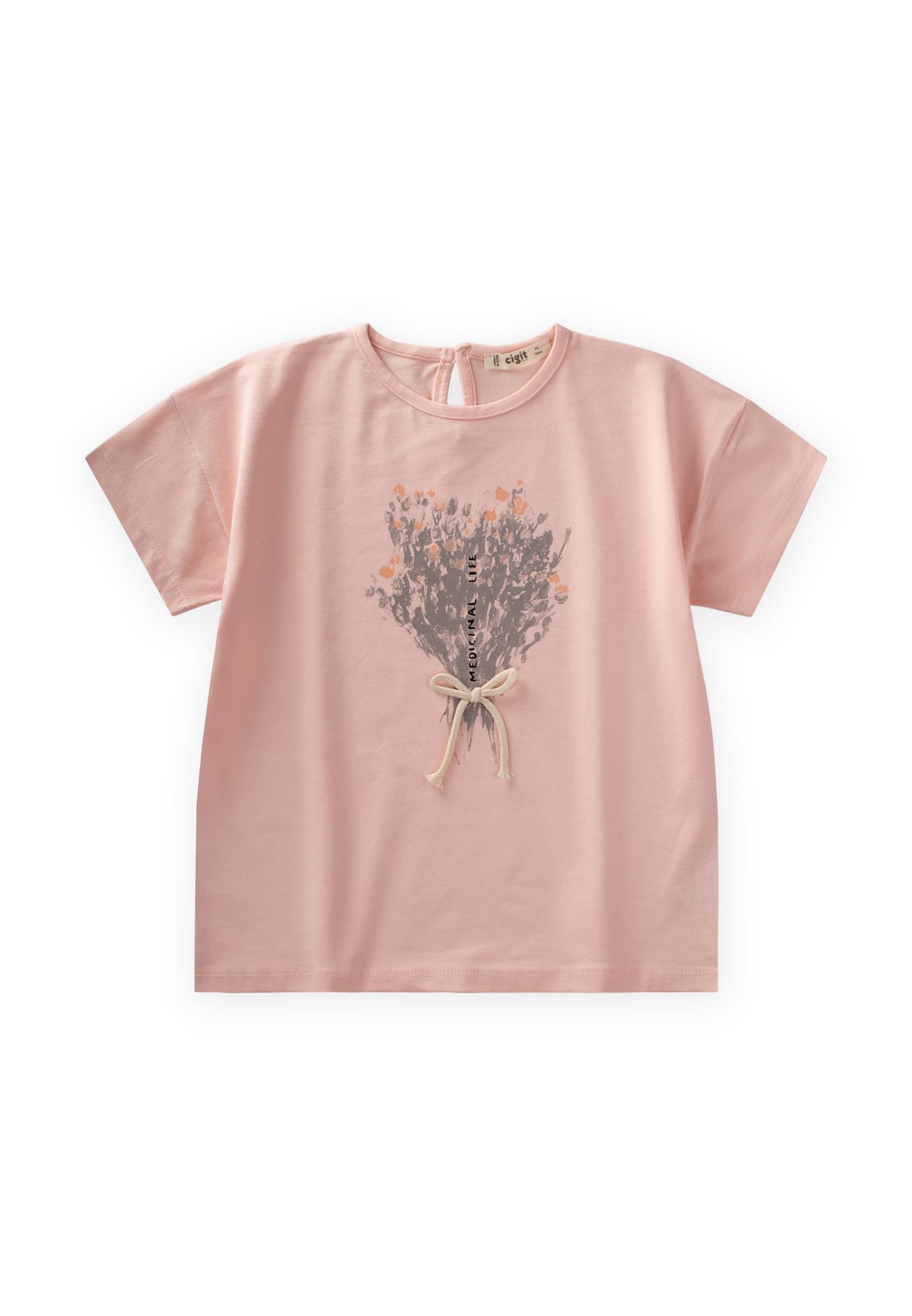 CigitÇiçek Baskılı T-Shırt 8-12 Yaş PUDRA PEMBE