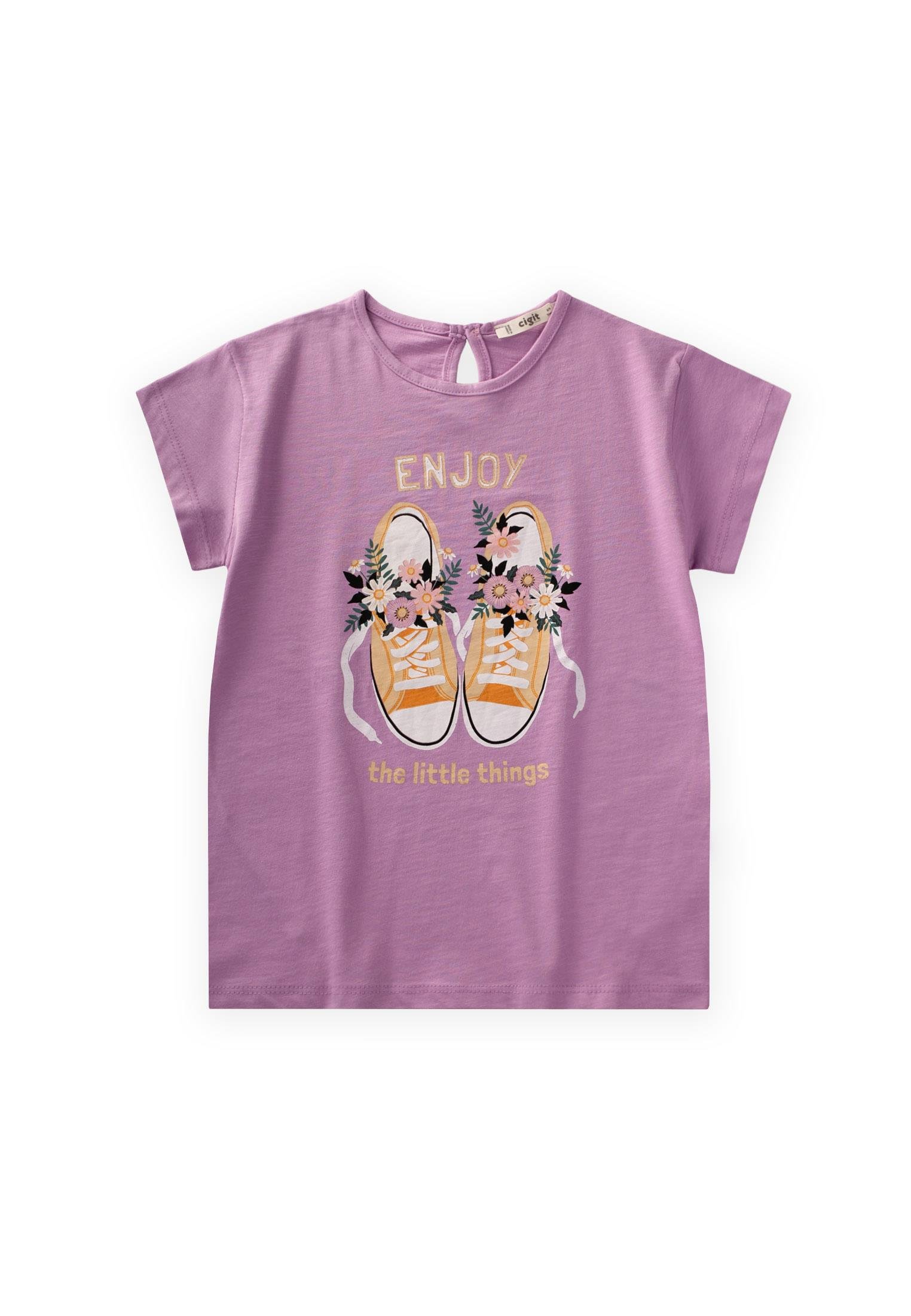 CigitBaskılı T-Shırt 8-12 Yaş LİLA