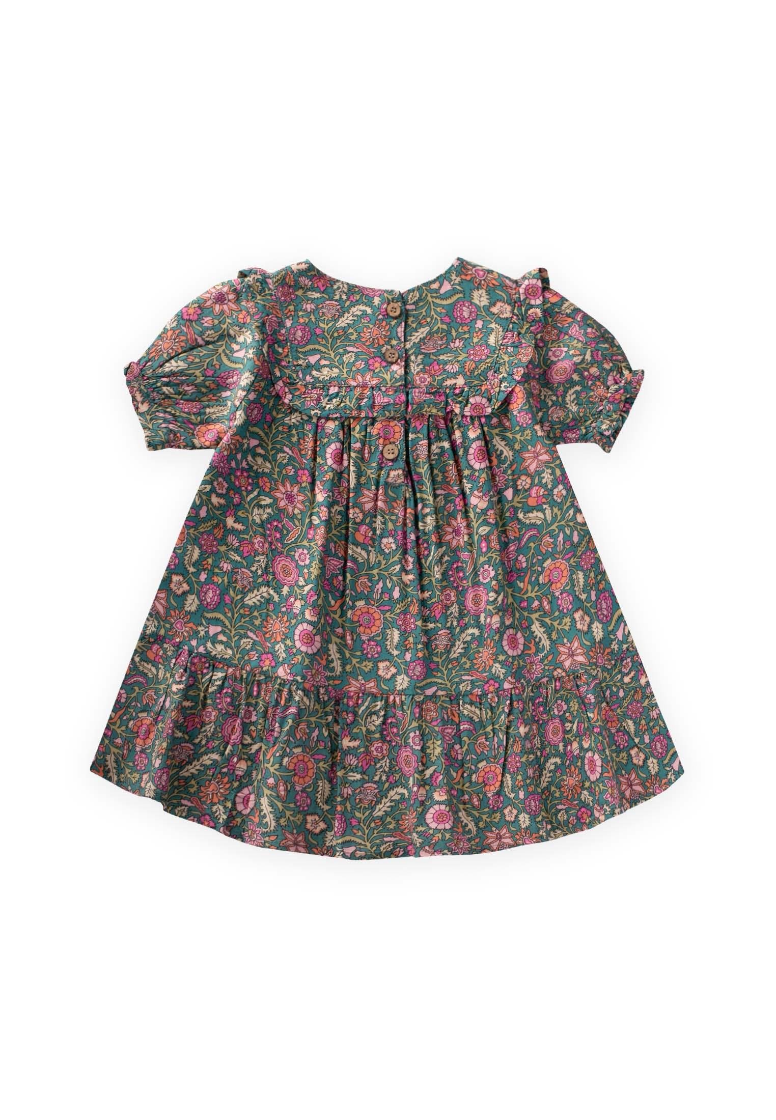 CigitDesenli Viskon Elbise 1-10 Yaş YEŞİL