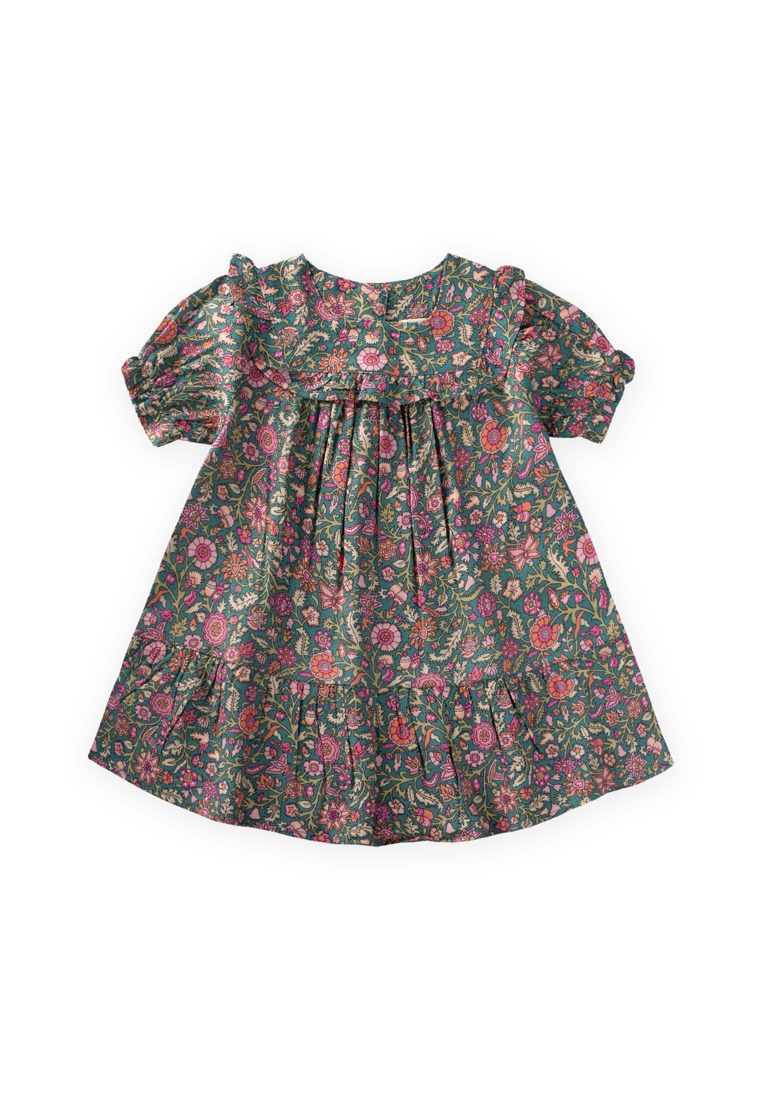 CigitDesenli Viskon Elbise 1-10 Yaş YEŞİL