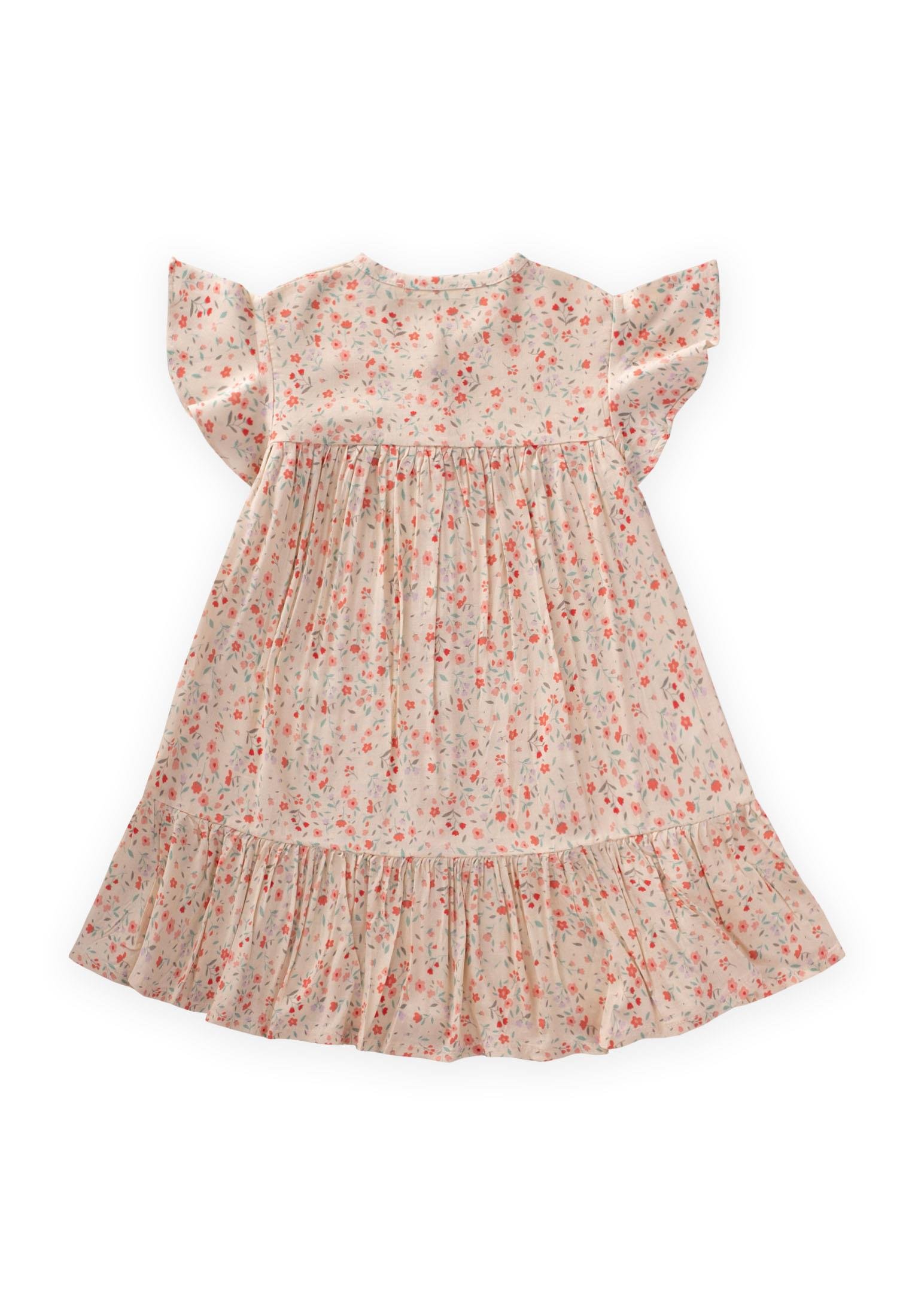 CigitÇiçek Desenli Viskon Elbise 1-10 Yaş PUDRA PEMBE