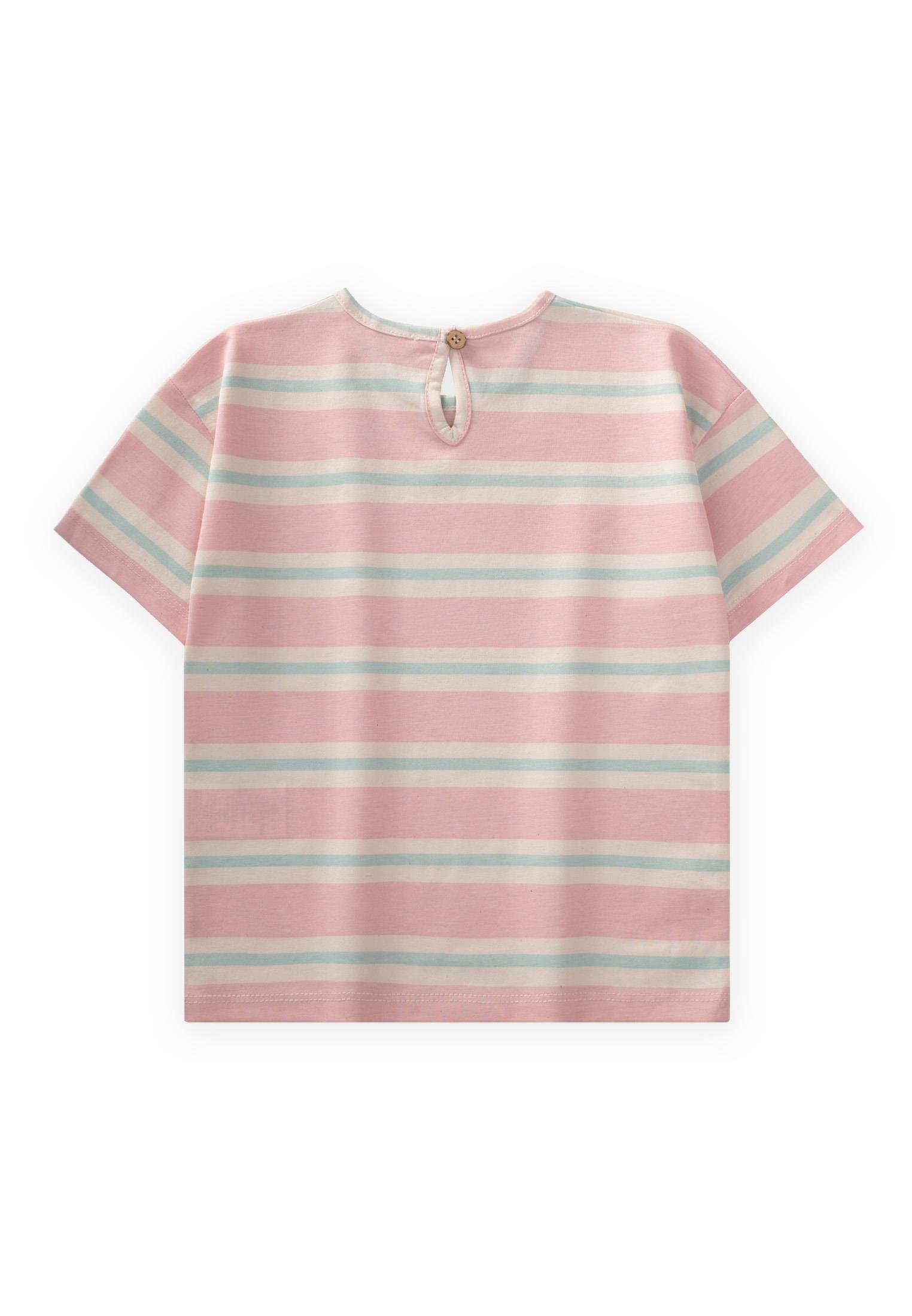 CigitÇizgili Kız T-Shırt 2-10 Yaş PEMBE MAVİ ÇİZGİLİ