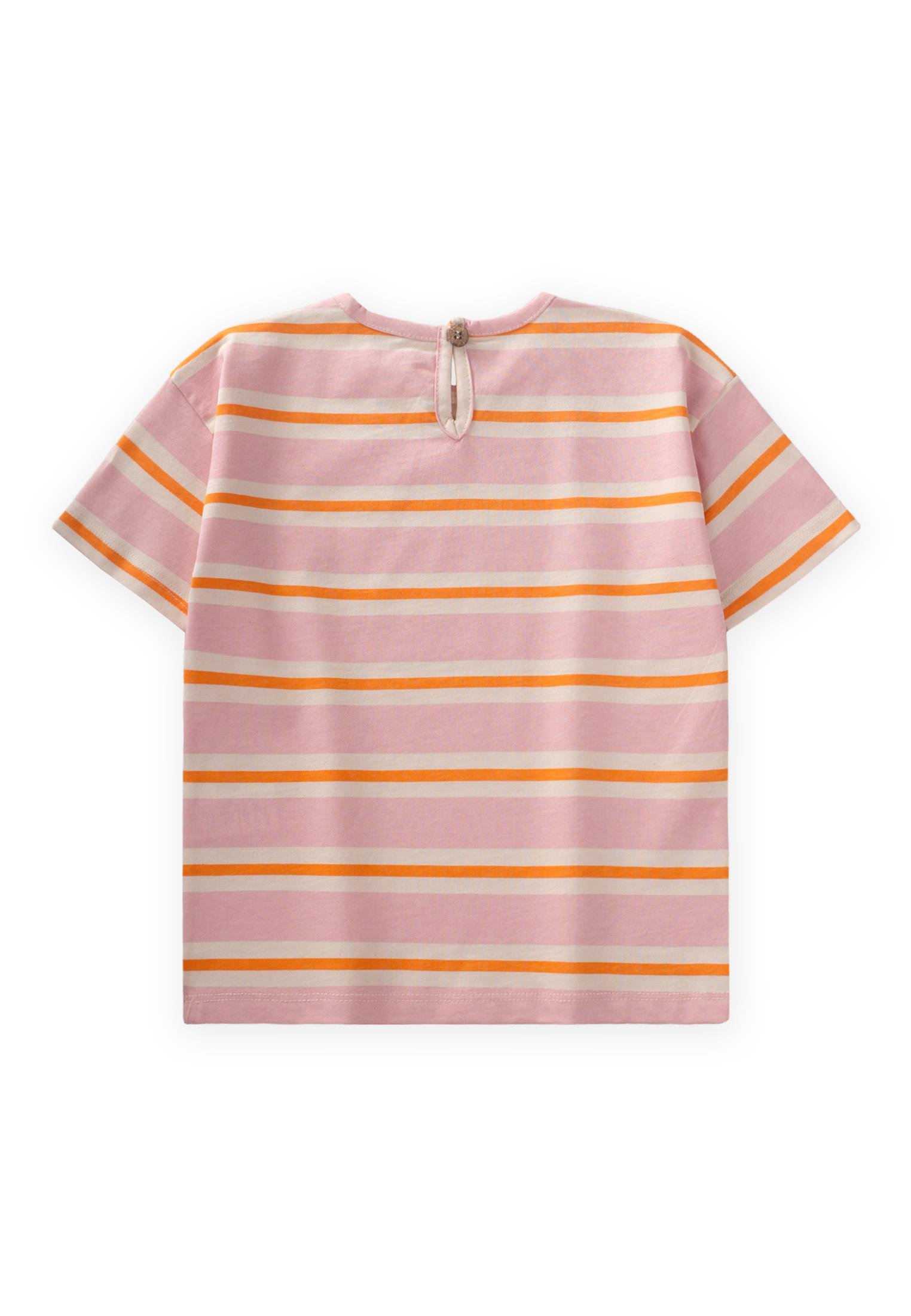 CigitÇizgili Kız T-Shırt 2-10 Yaş PEMBE TURUNC U ÇİZGİLİ