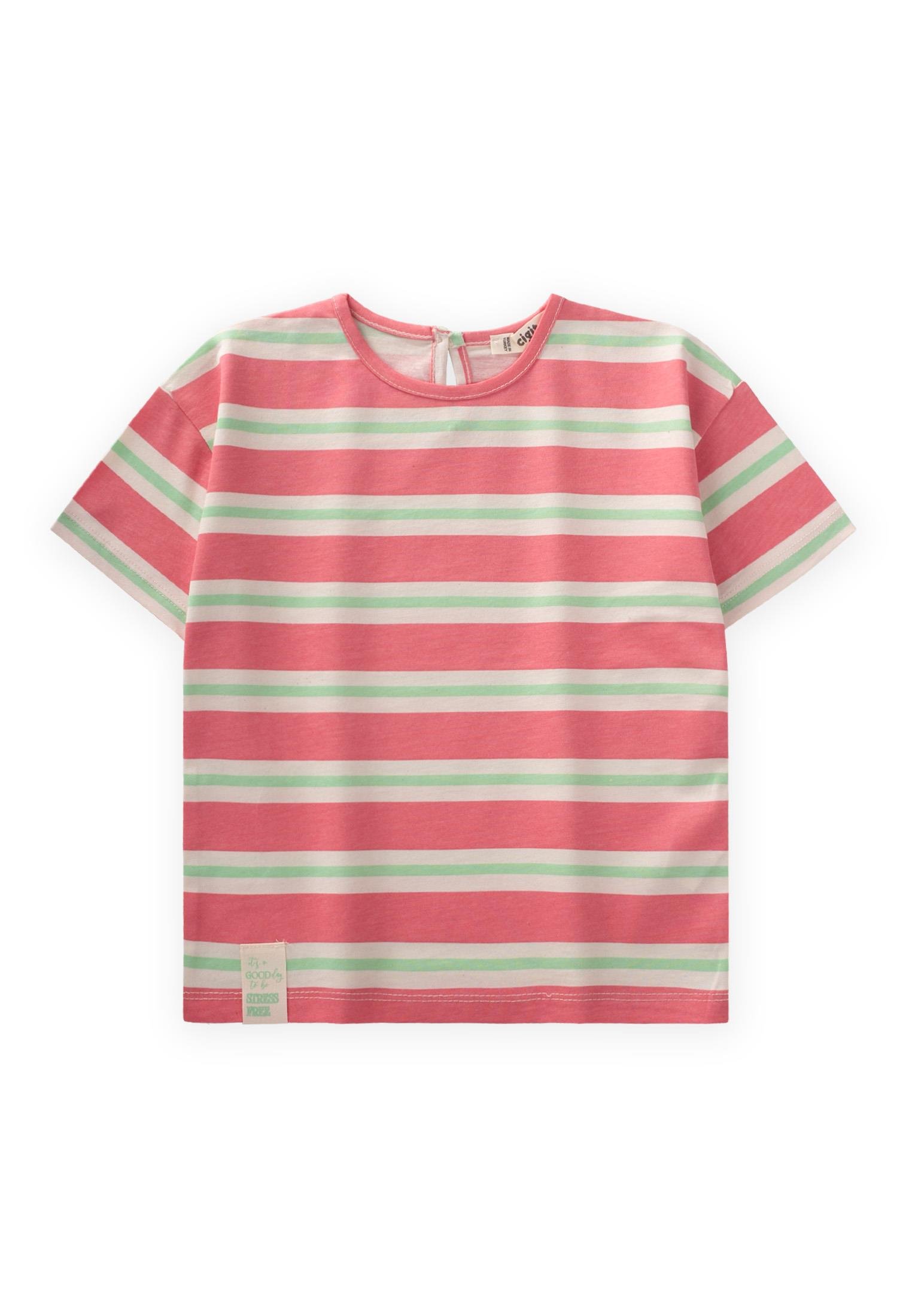 CigitÇizgili Kız T-Shırt 2-10 Yaş PEMBE YEŞİL ÇİZGİLİ