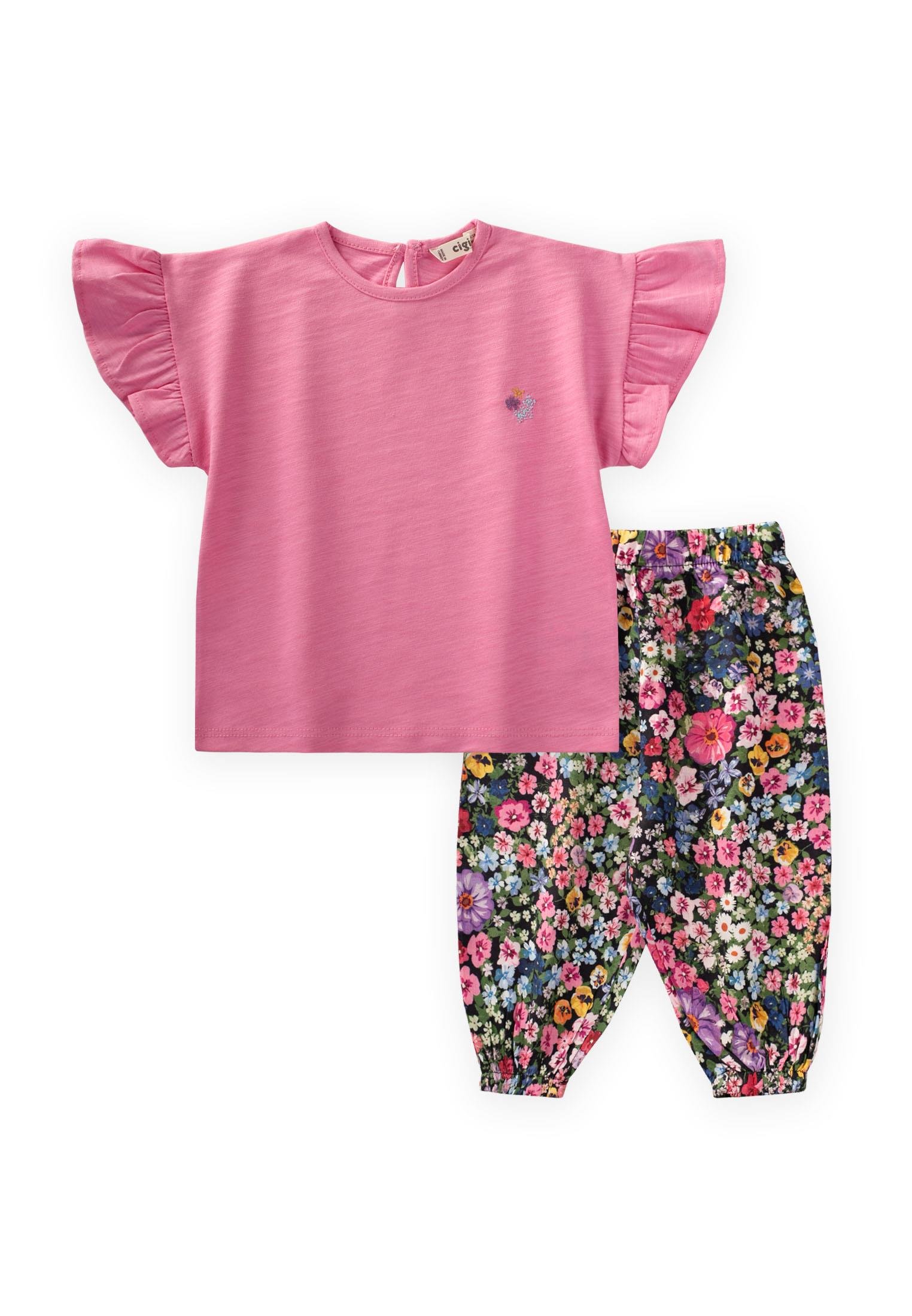 CigitViskon Şalvarlı T-Shırt Takım 1-8 Yaş PEMBE