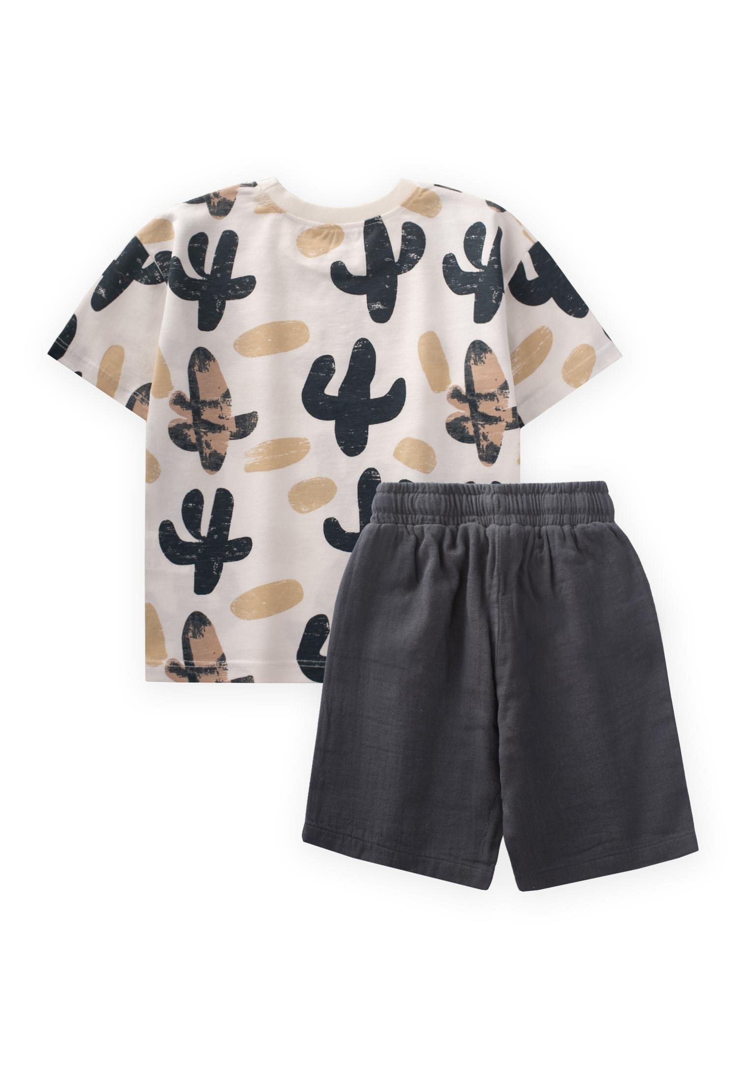 CigitKaktüs Baskılı T-Shırt Takım 2-8 Yaş EKRU