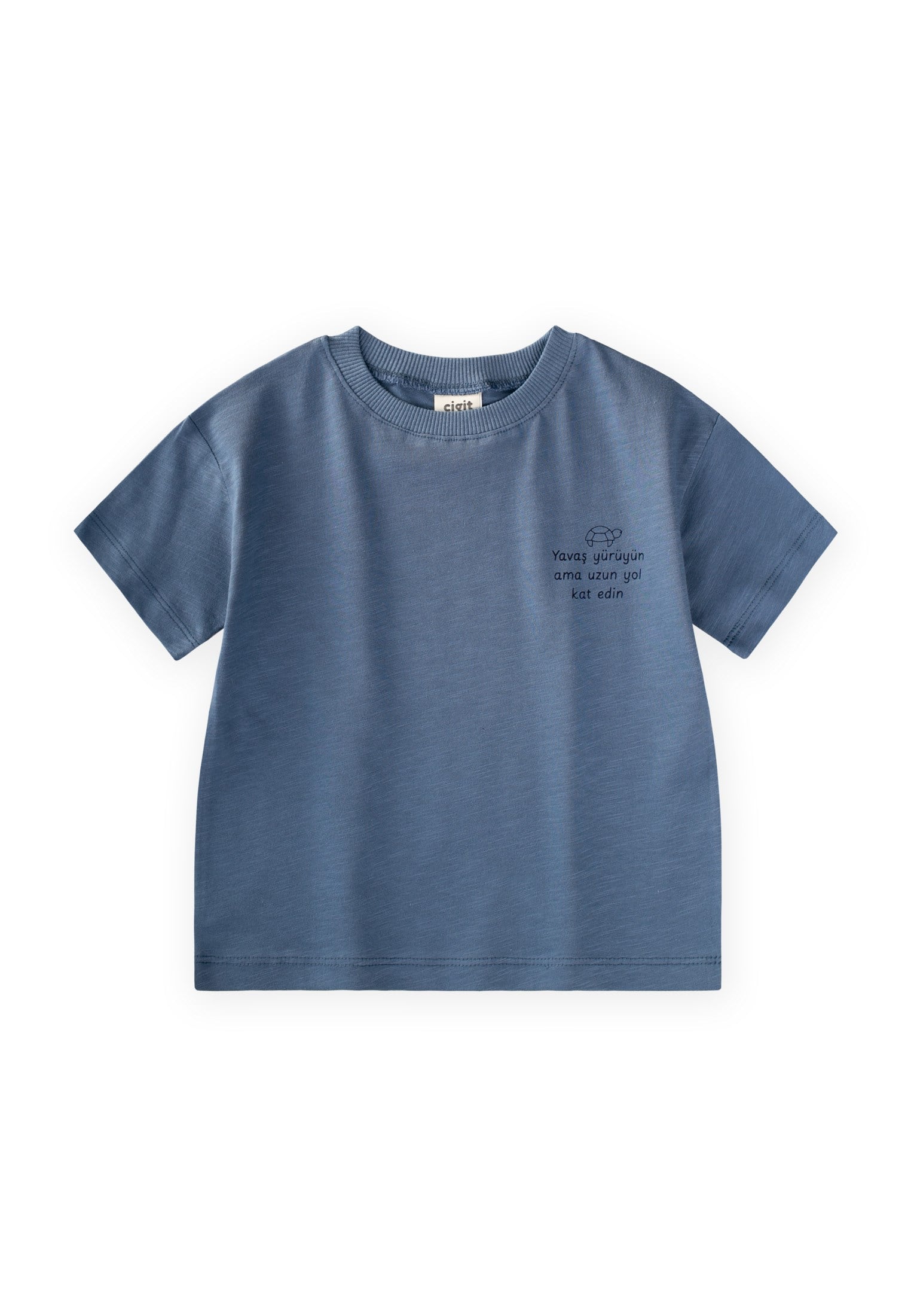 CigitSlogan Baskılı T-Shirt 2-10 Yaş İNDİGO MAVİ