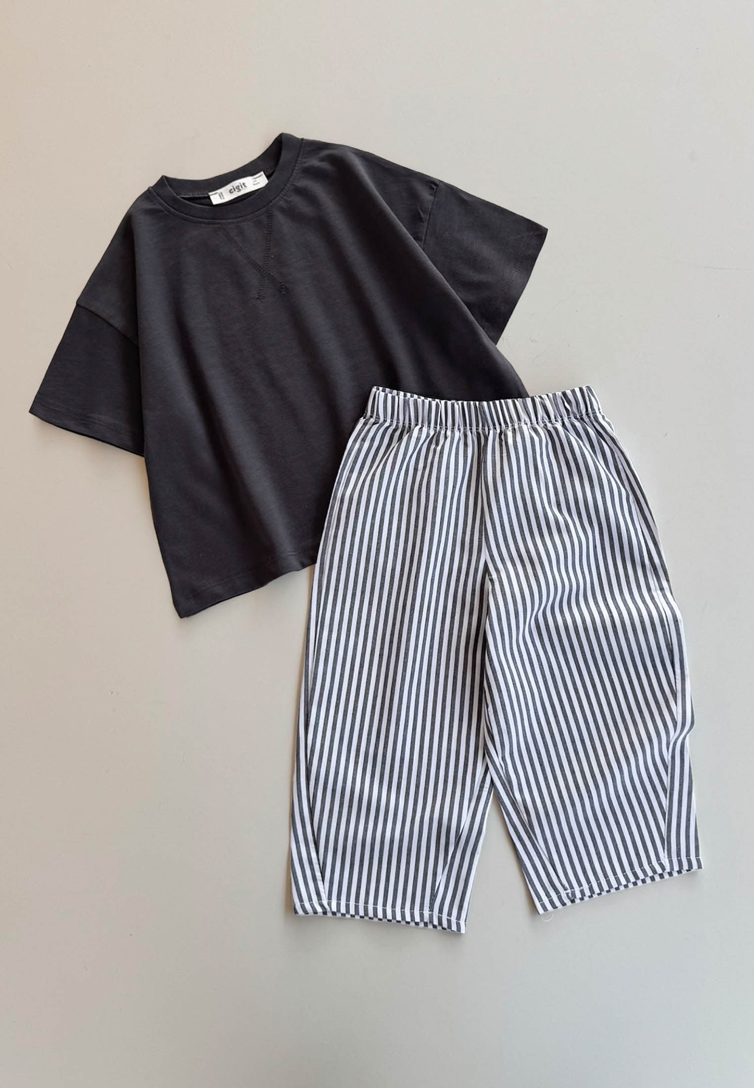 CigitOversize T-Shirt Takım 2-10 Yaş ANTRASİT