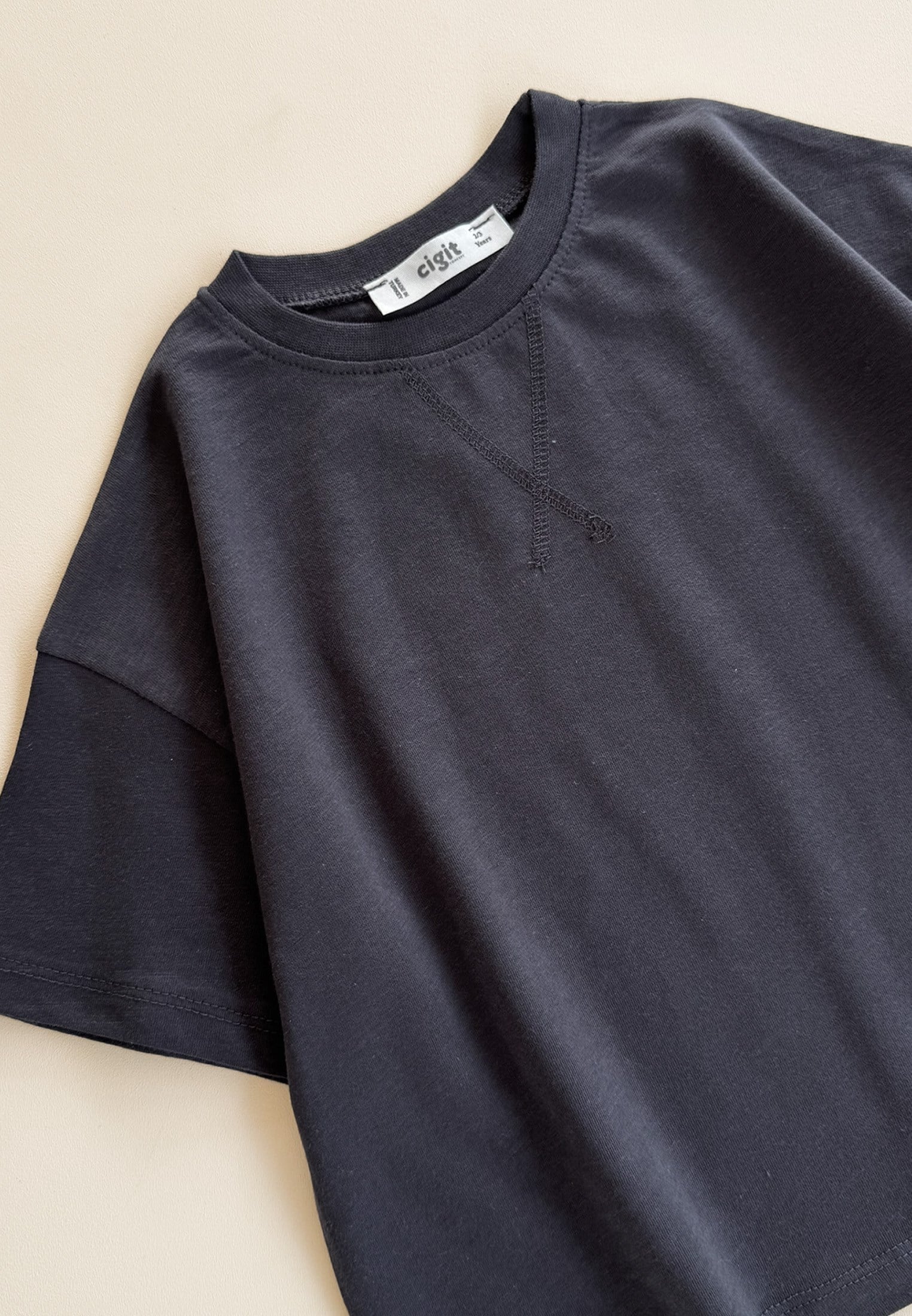 CigitOversize T-Shirt Takım 2-10 Yaş ANTRASİT SİYAH ÇİZGİLİ