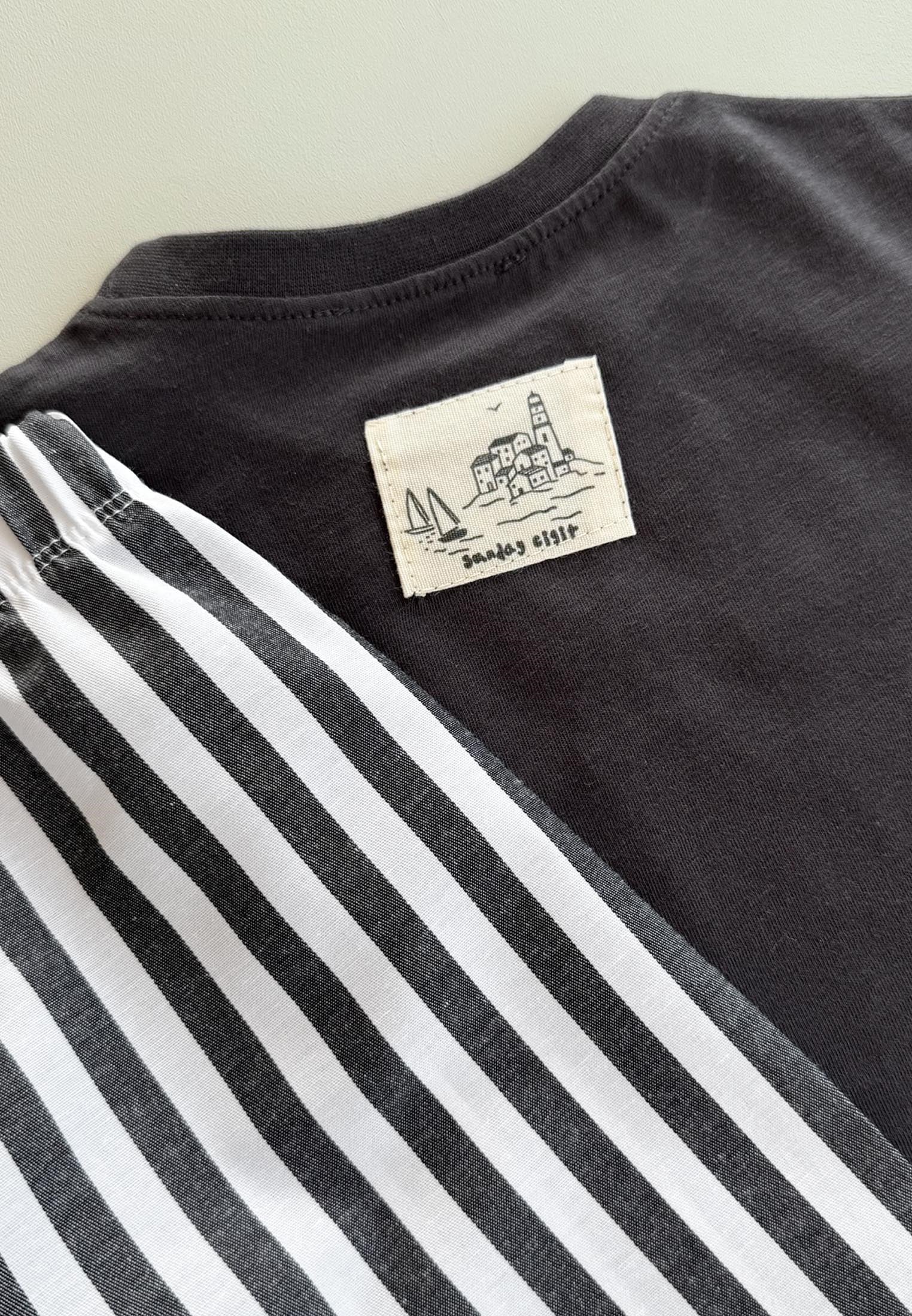 CigitOversize T-Shirt Takım 2-10 Yaş ANTRASİT SİYAH ÇİZGİLİ