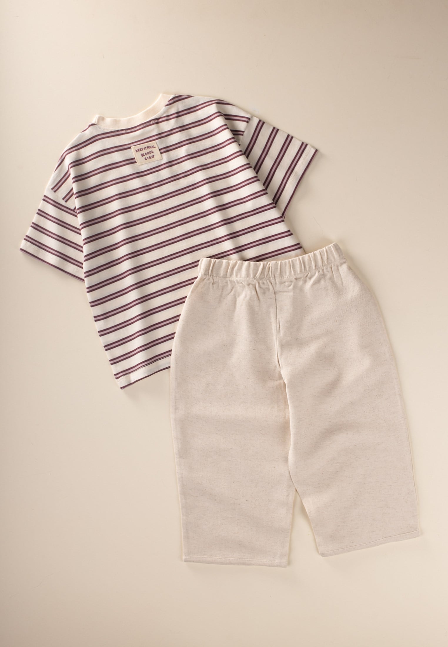 CigitOversize T-Shirt  Geniş Kesim Pantolon Takım 2-10 Yaş MÜRDÜM ÇİZGİLİ
