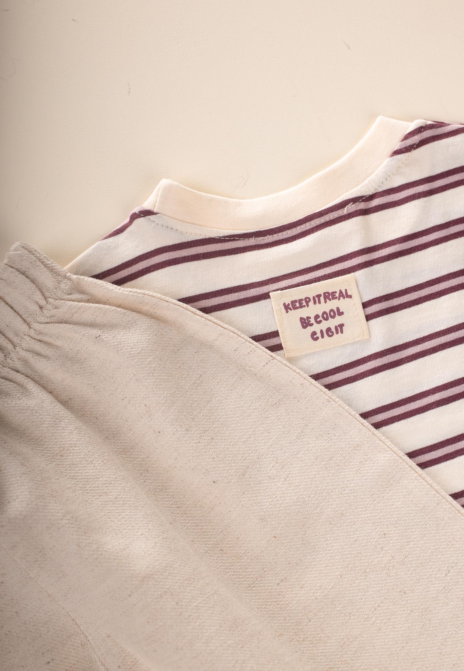 CigitOversize T-Shirt  Geniş Kesim Pantolon Takım 2-10 Yaş MÜRDÜM ÇİZGİLİ