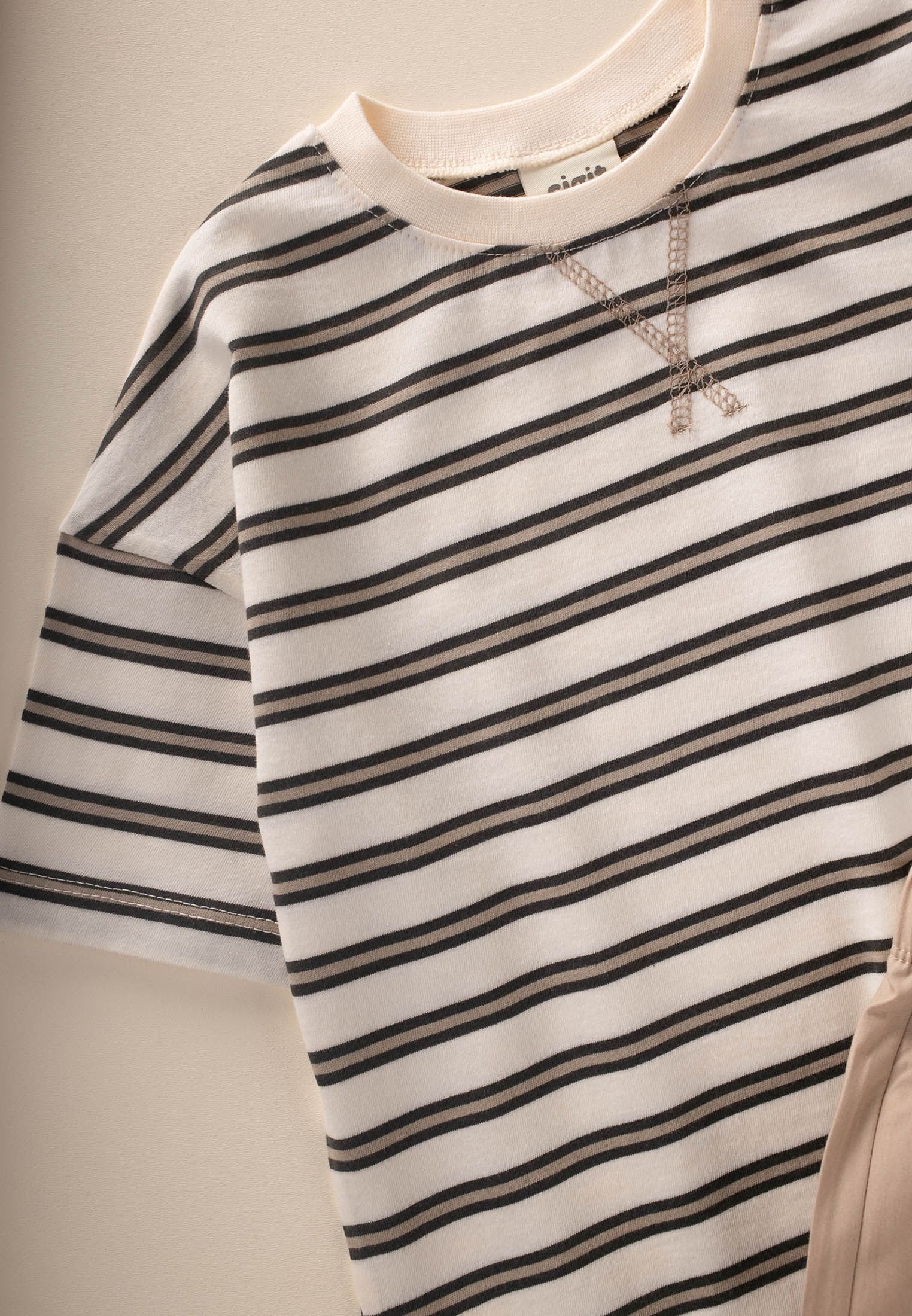CigitOversize T-Shirt  Geniş Kesim Pantolon Takım 2-10 Yaş ANTRASİT VİZON ÇİZGİLİ