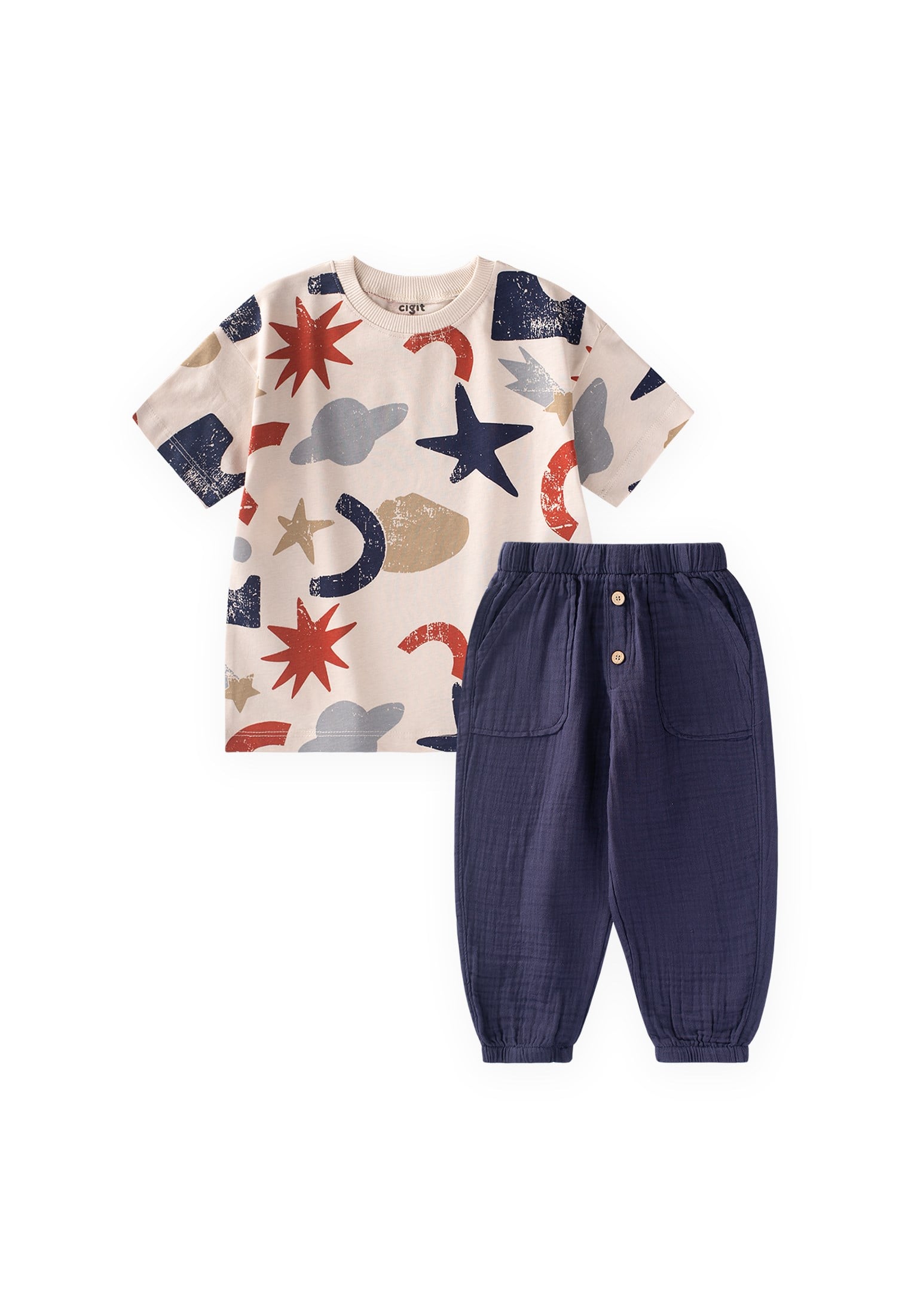 CigitMüslin Pantolonlu T-Shirt Takım 2-10 Yaş BEJ