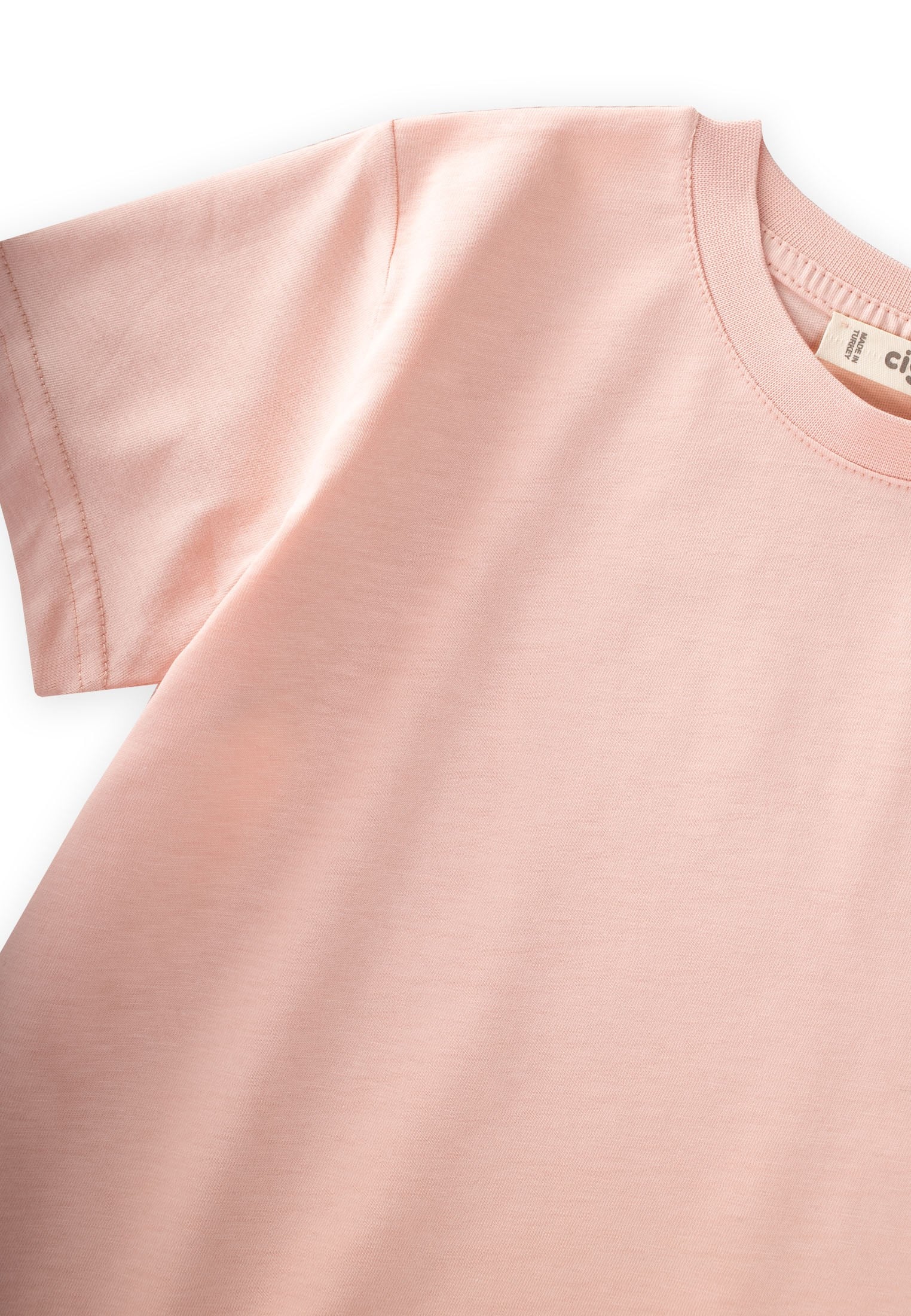 CigitEtiket Detaylı T-Shirt 2-10 Yaş PUDRA PEMBE