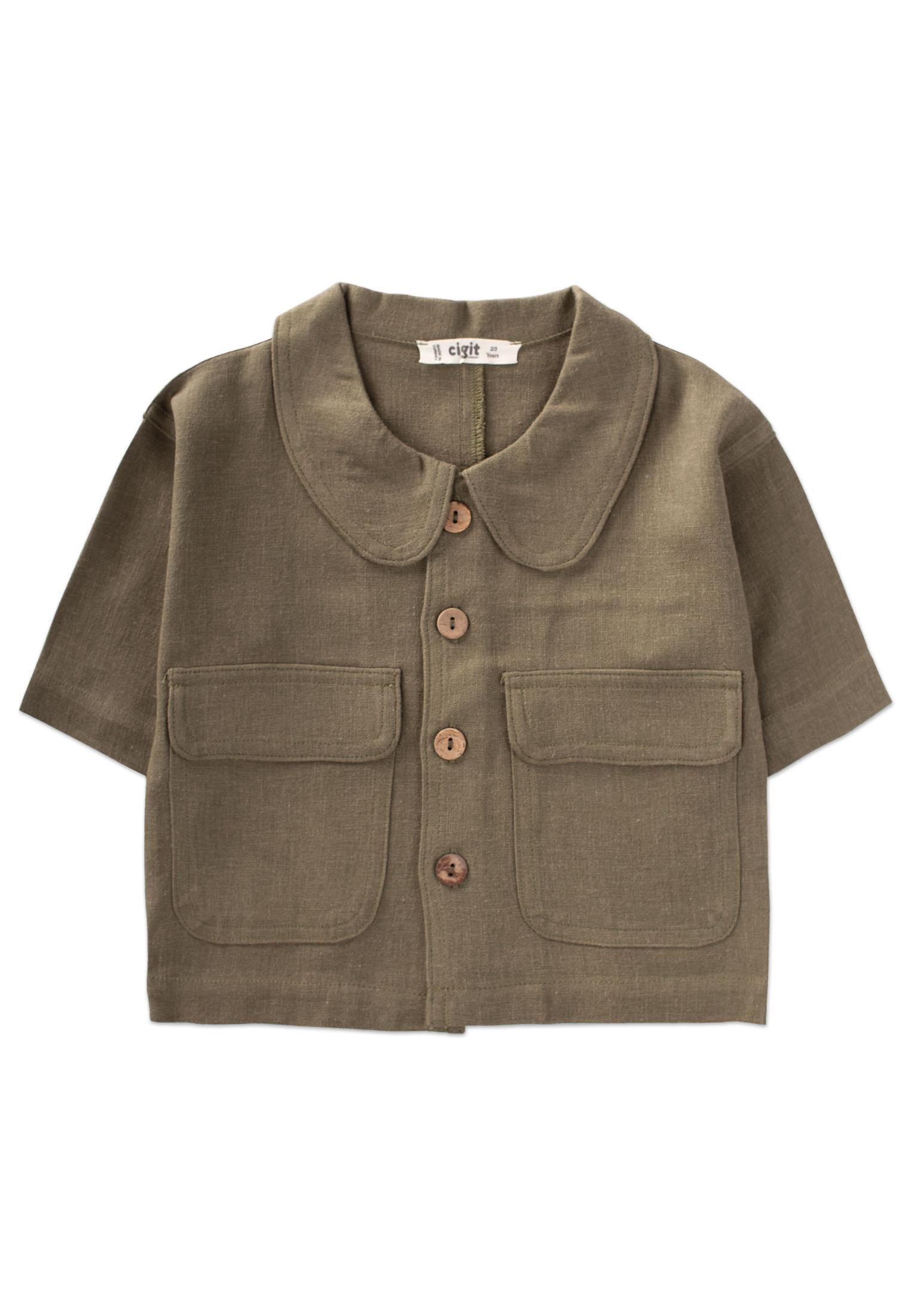 CigitSarh Keten Düğmeli Ceket 2-7 Yaş HAKİ YEŞİL