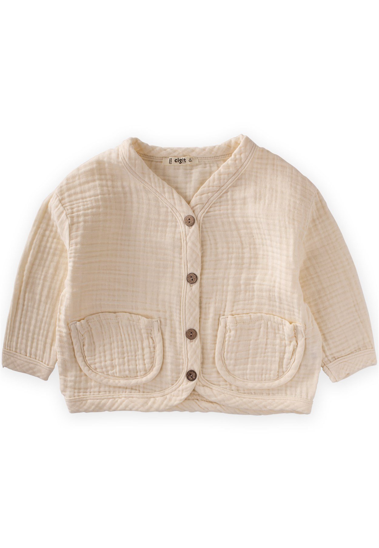 CigitOversize Üç Kat Müslin Hırka 2-7 Yaş KREM