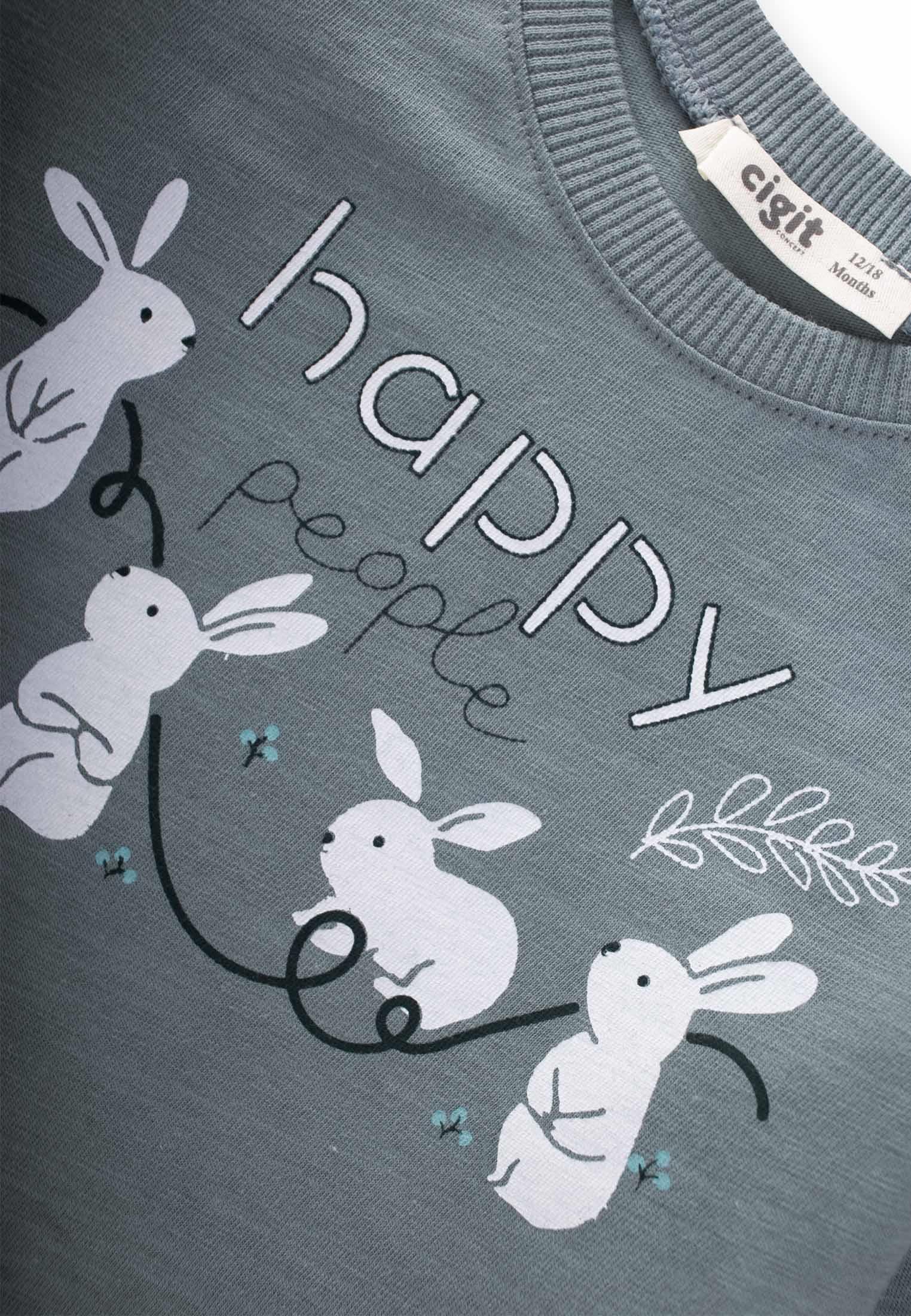 CigitTavşan Baskılı Eteği Fırfırlı Taytlı Takım 1-6 Yaş ÇAĞLA YEŞİLİ