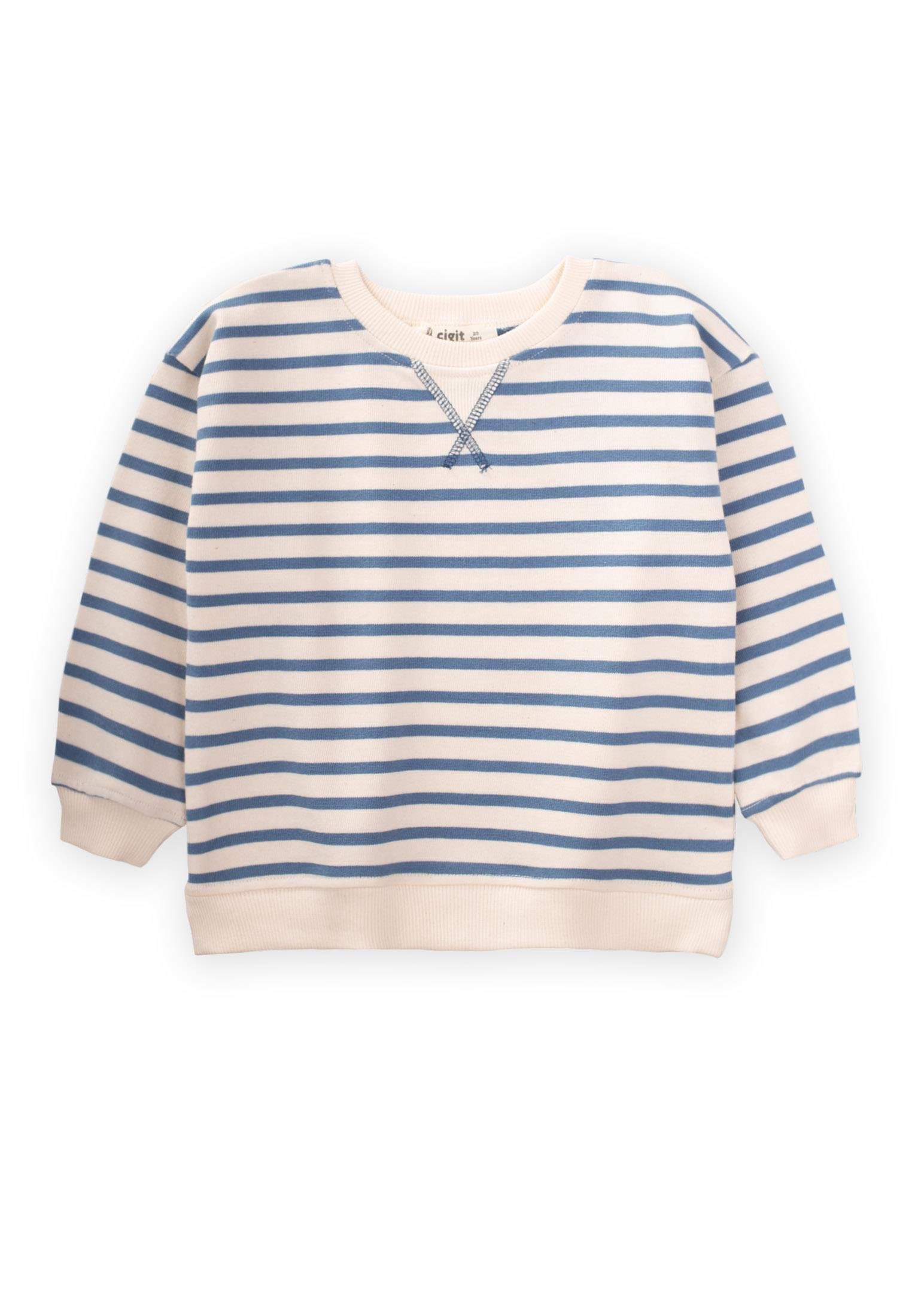 CigitÇizgili Karyoka Detaylı Mevsimlik Sweat 2-12 Yaş İNDİGO MAVİ