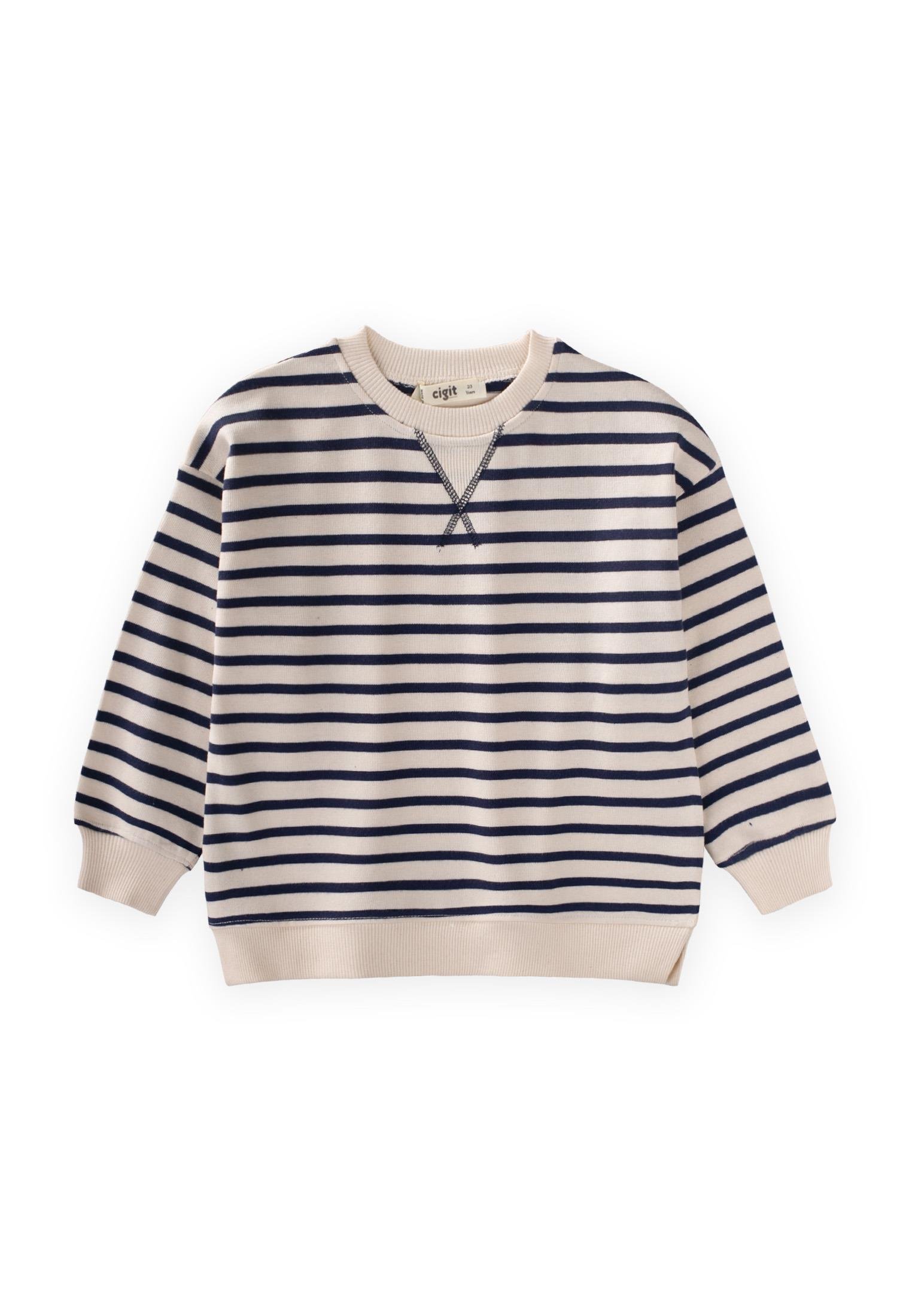 CigitÇizgili Karyoka Detaylı Mevsimlik Sweat 2-12 Yaş LACİVERT