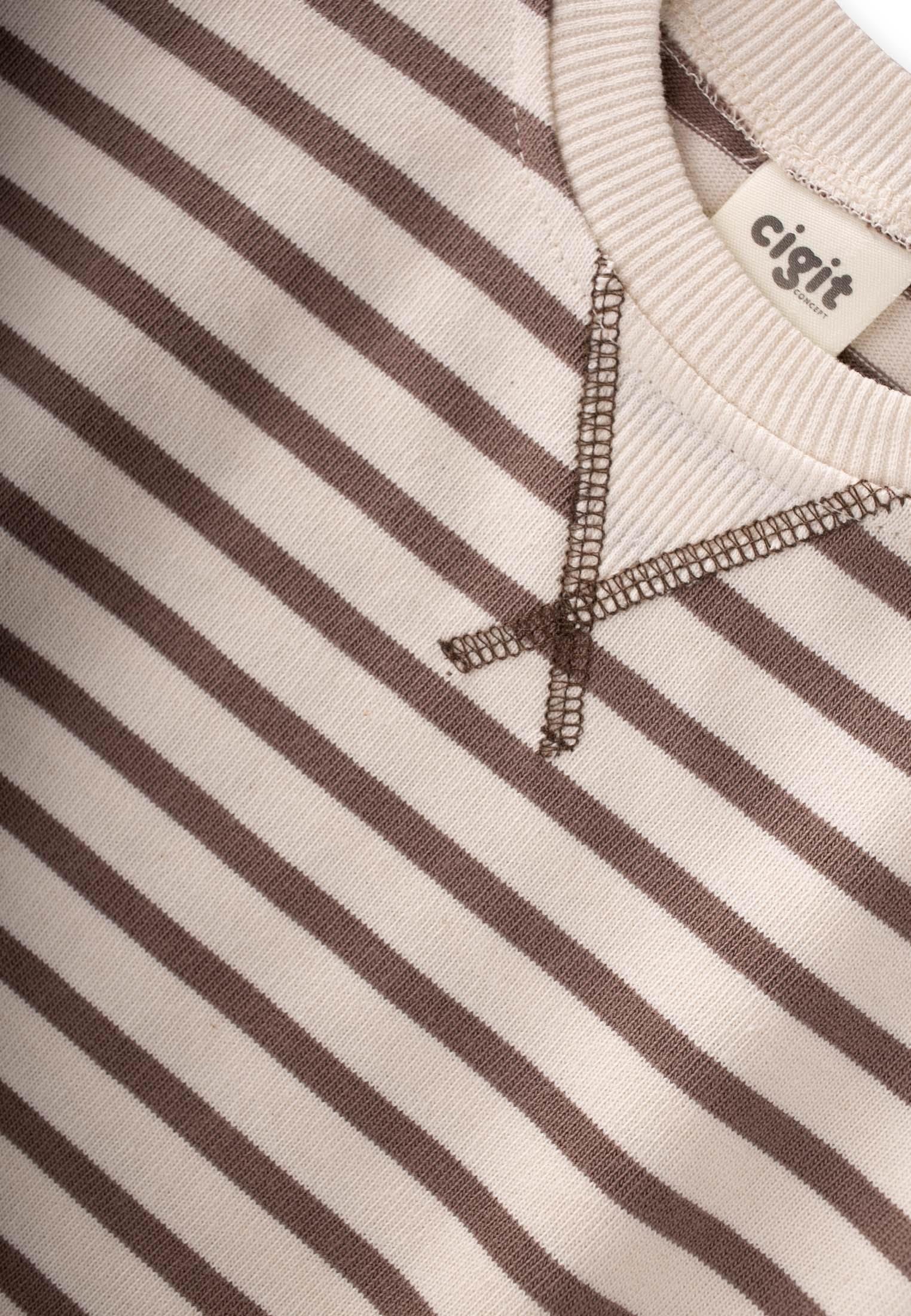 CigitÇizgili Karyoka Detaylı Mevsimlik Sweatshırt  2-12 Yaş VİZON