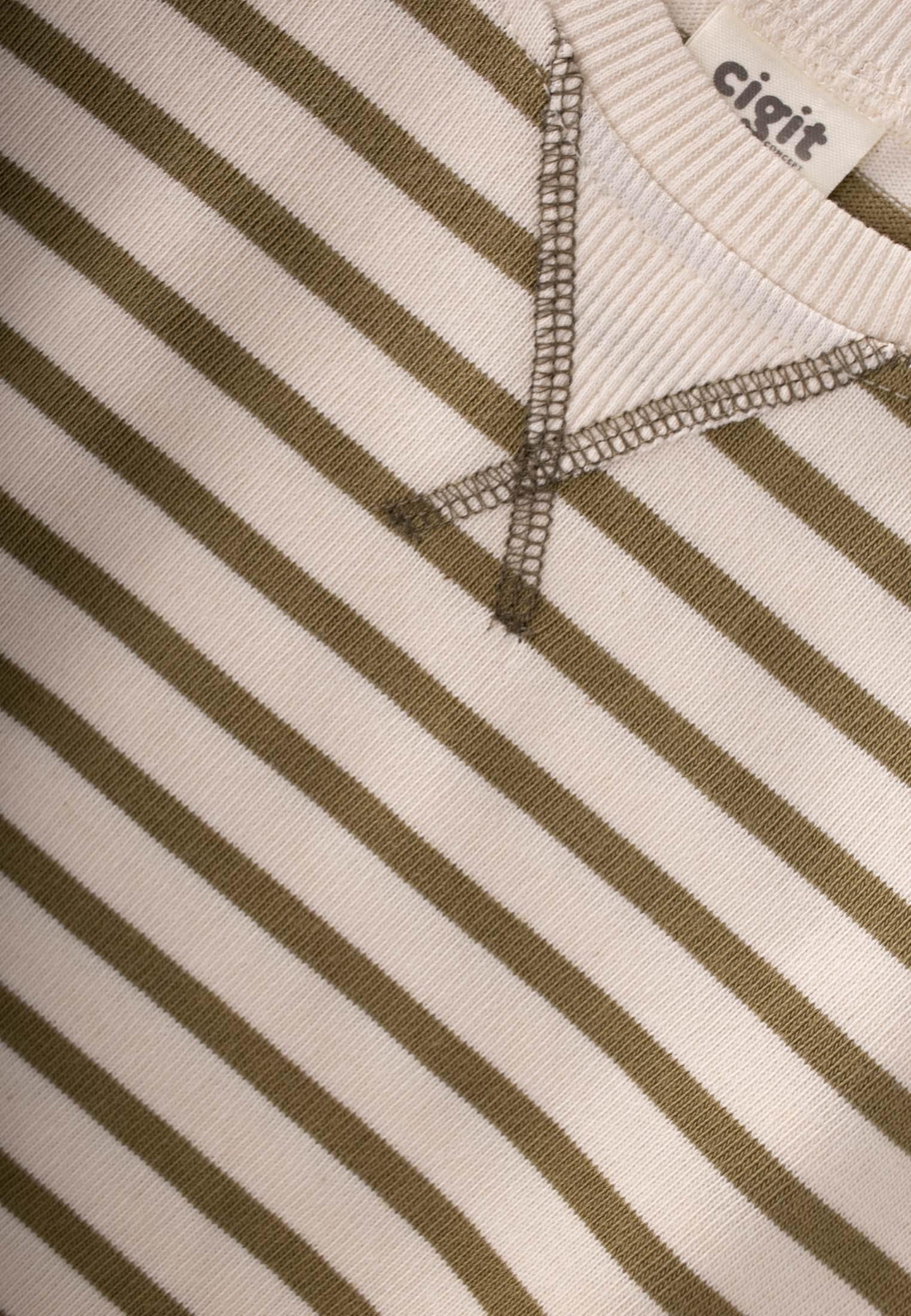 CigitÇizgili Karyoka Detaylı Mevsimlik Sweatshırt  2-12 Yaş OLİVE