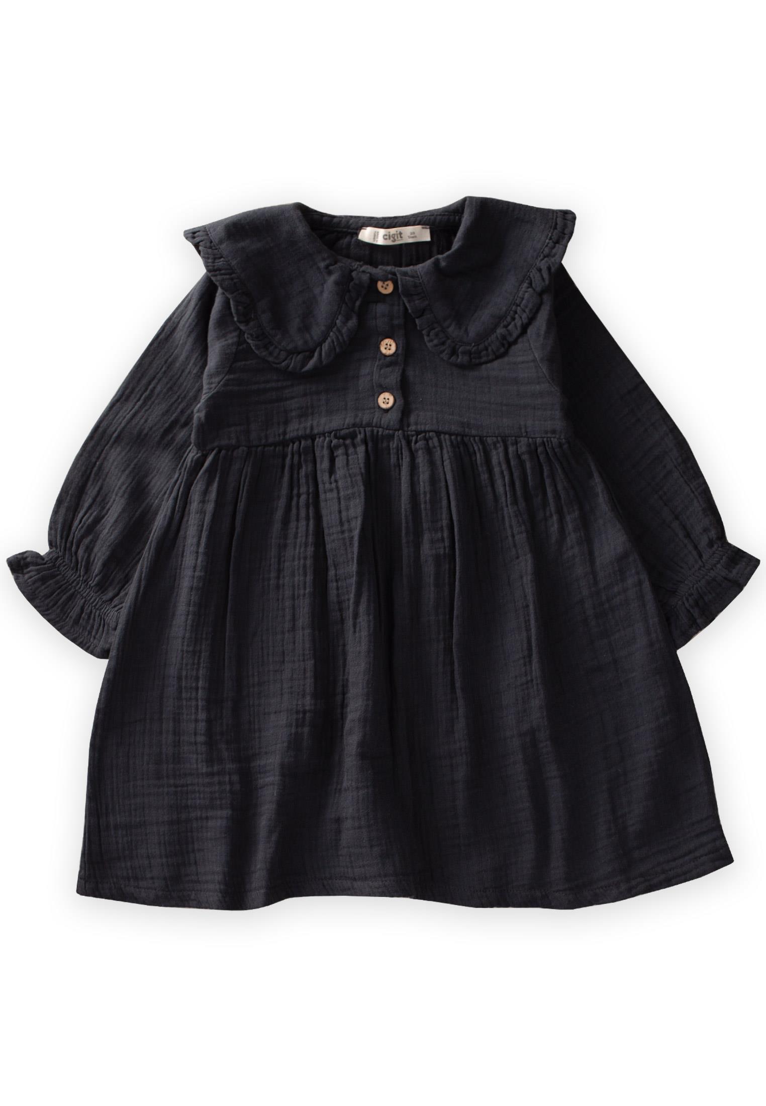 CigitYakalı Mevsimlik Elbise 2-10 Yaş ANTRASİT