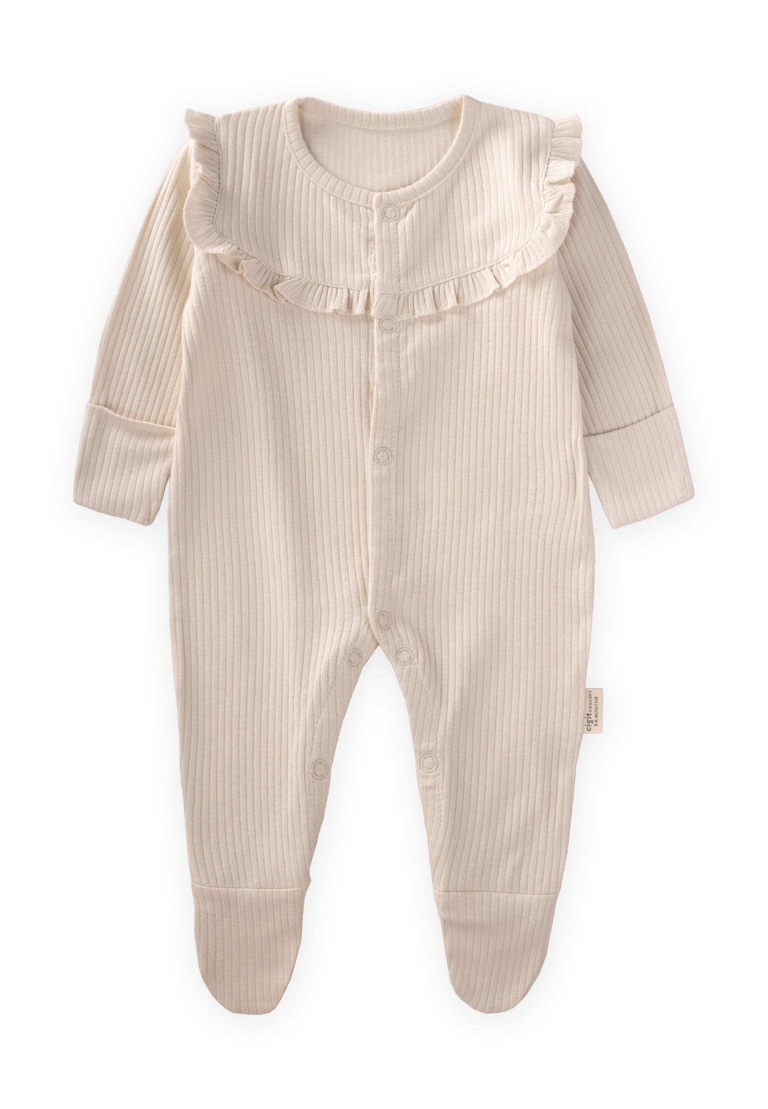 CigitRobası Fırfırlı Ayaklı Fitilli Tulum 0-6 Ay A. BEJ