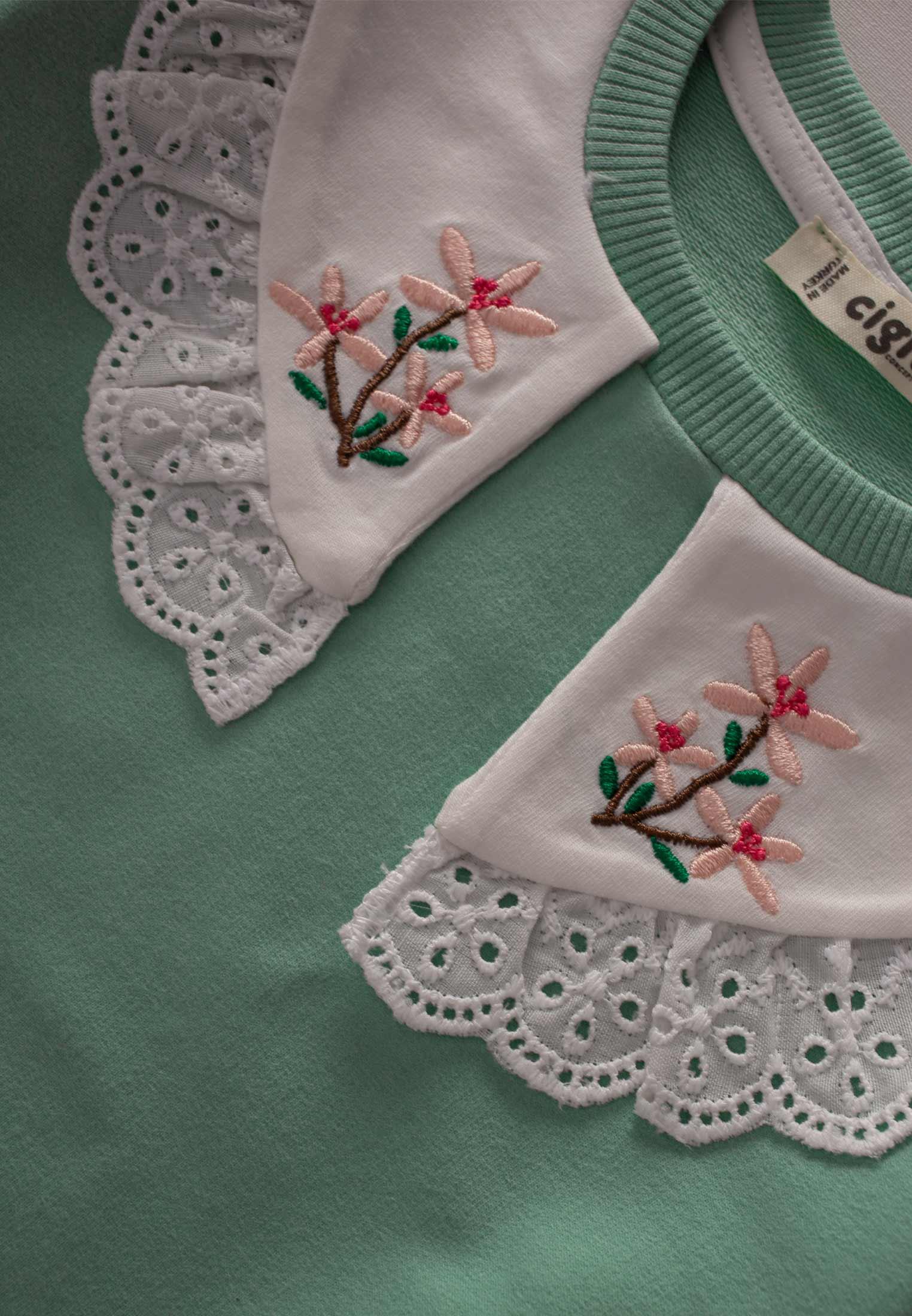 CigitYakalı Dantelli Sweatshırt 1-4 Yaş YEŞİL