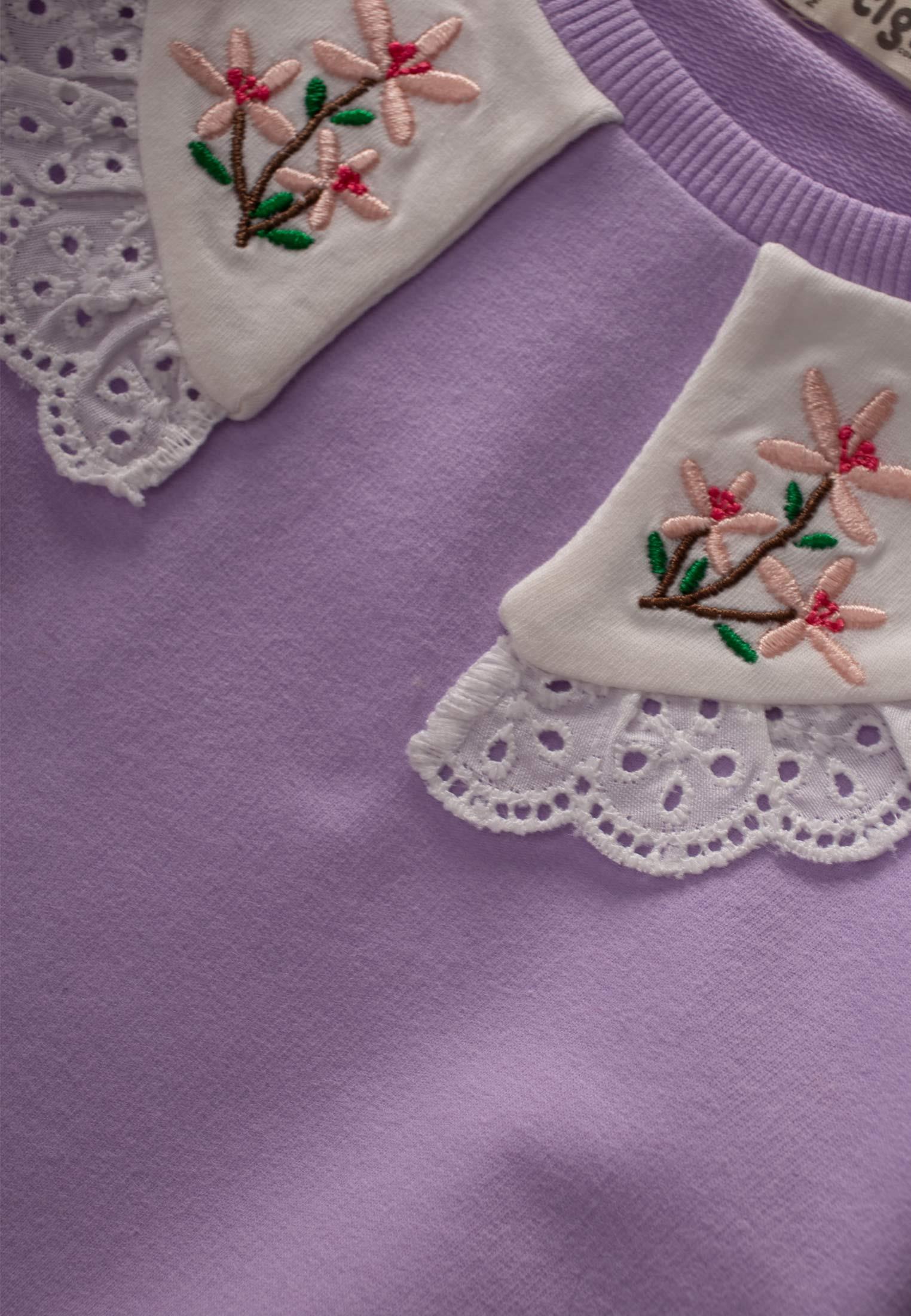 CigitYakalı Dantelli Sweatshırt 1-4 Yaş LİLA