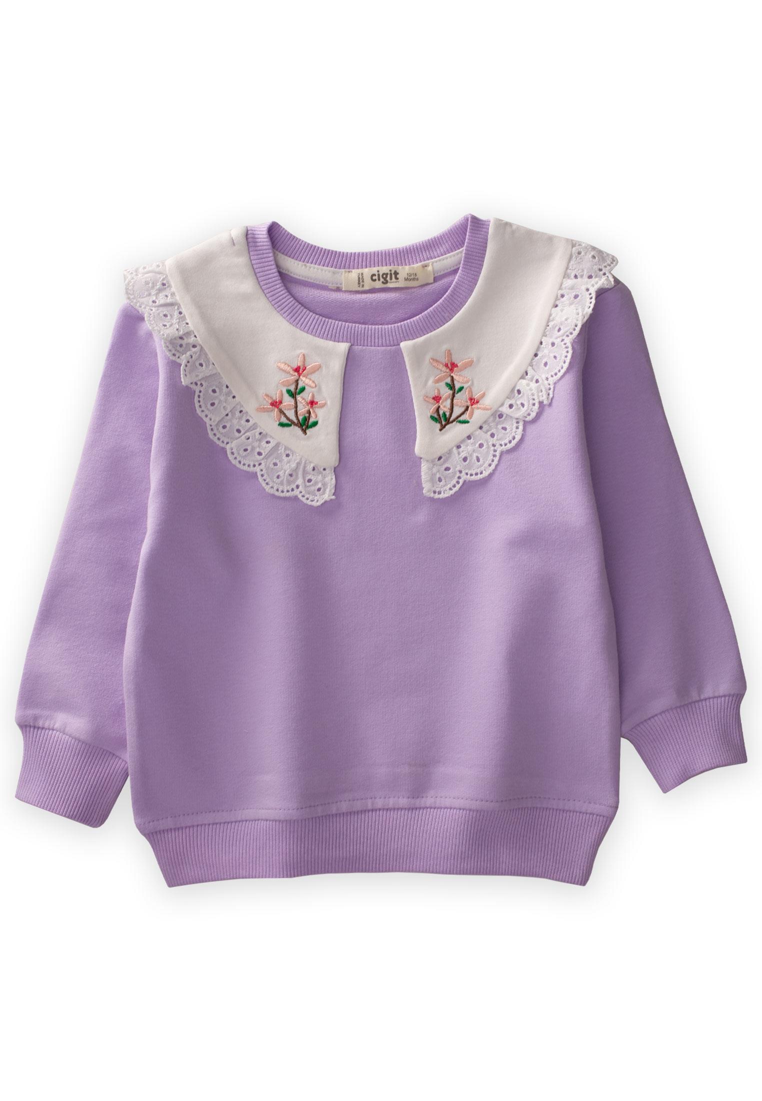 CigitYakalı Dantelli Sweatshırt 1-4 Yaş LİLA