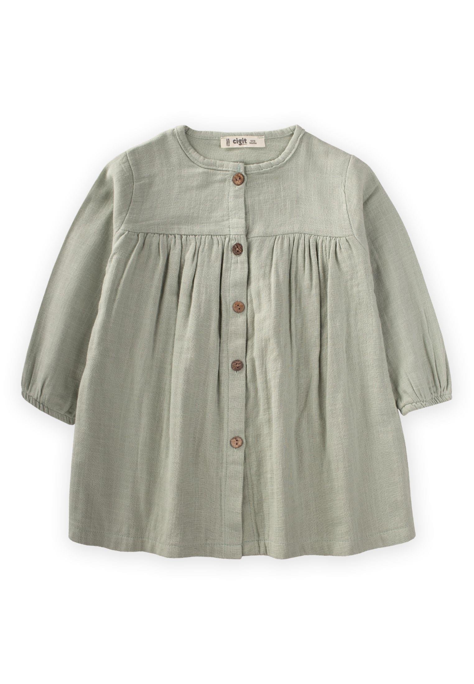 CigitFlamlı Mevsimlik Elbise 1-10 Yaş SU YEŞİLİ