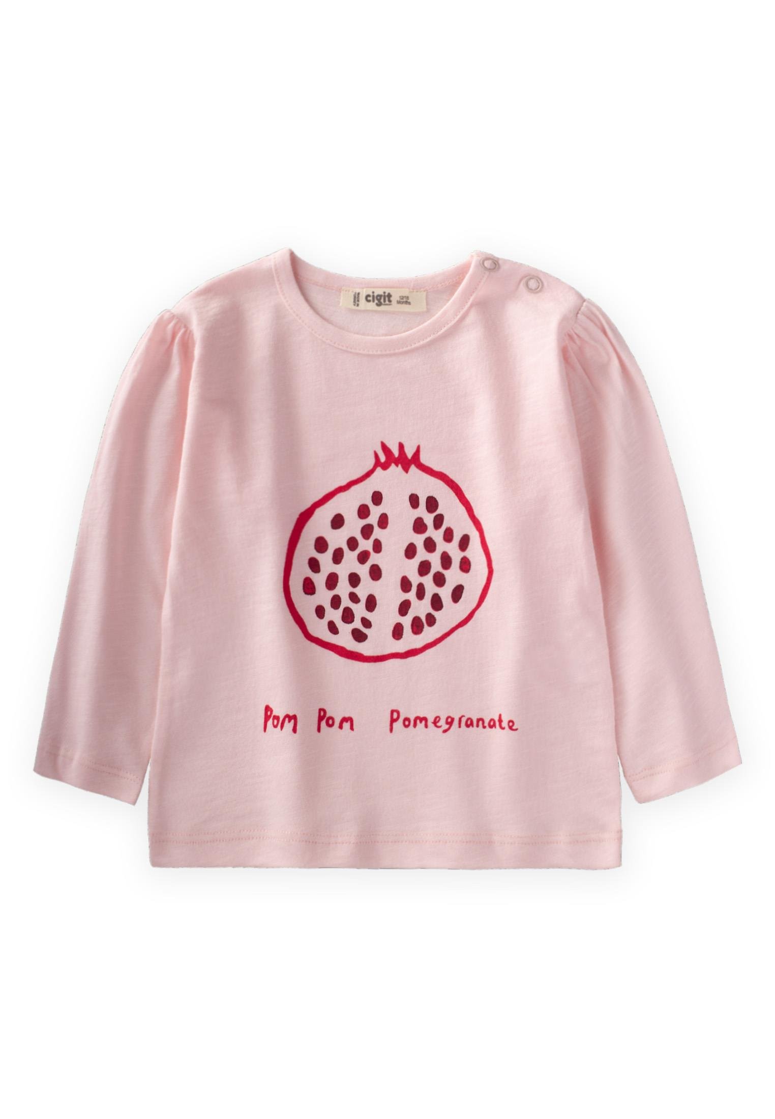 CigitPomegranate Baskılı Mevsimlik T-Shırt 1-5 Yaş PUDRA PEMBE