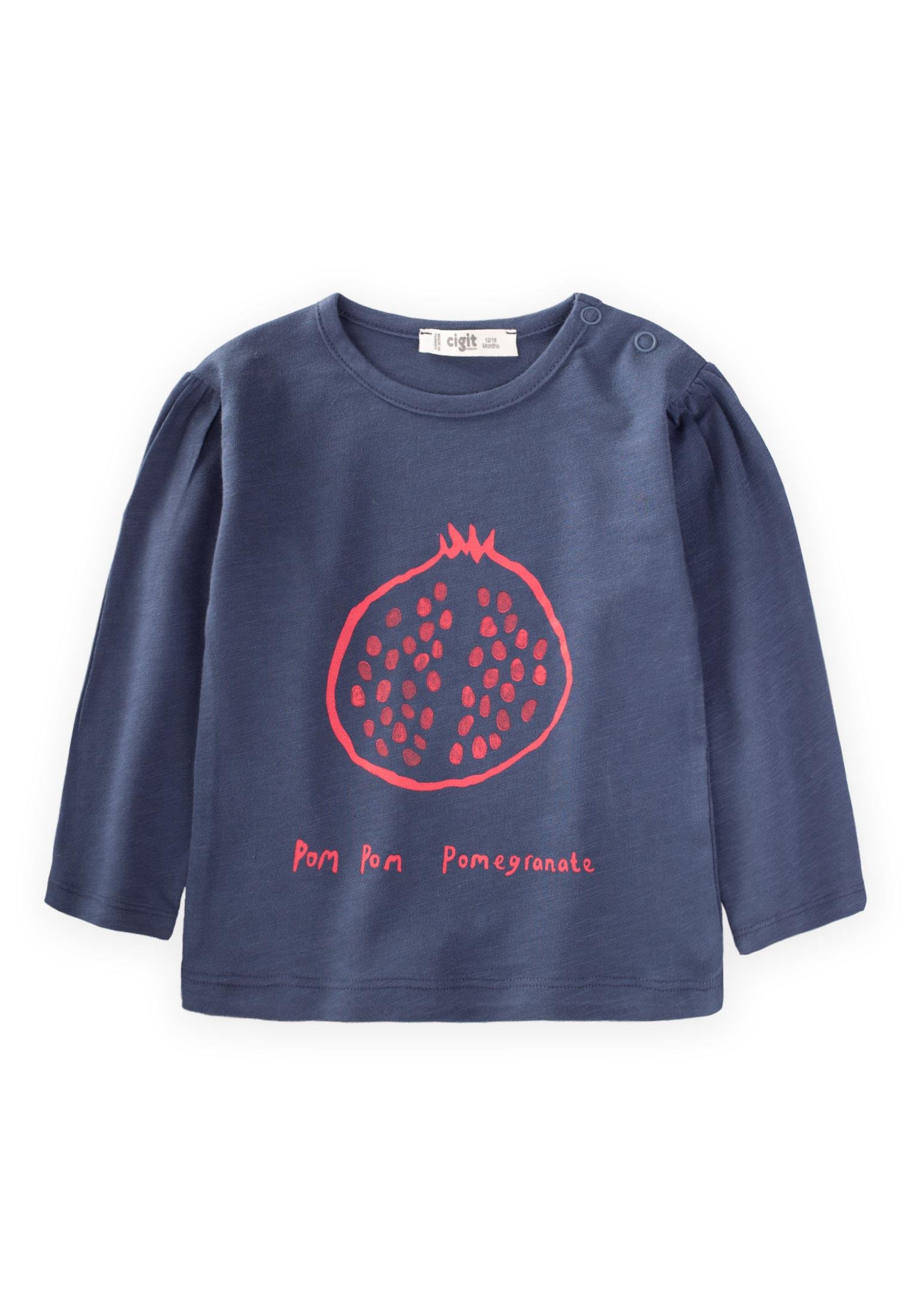 CigitPomegranate Baskılı Mevsimlik T-Shırt 1-5 Yaş LACİVERT