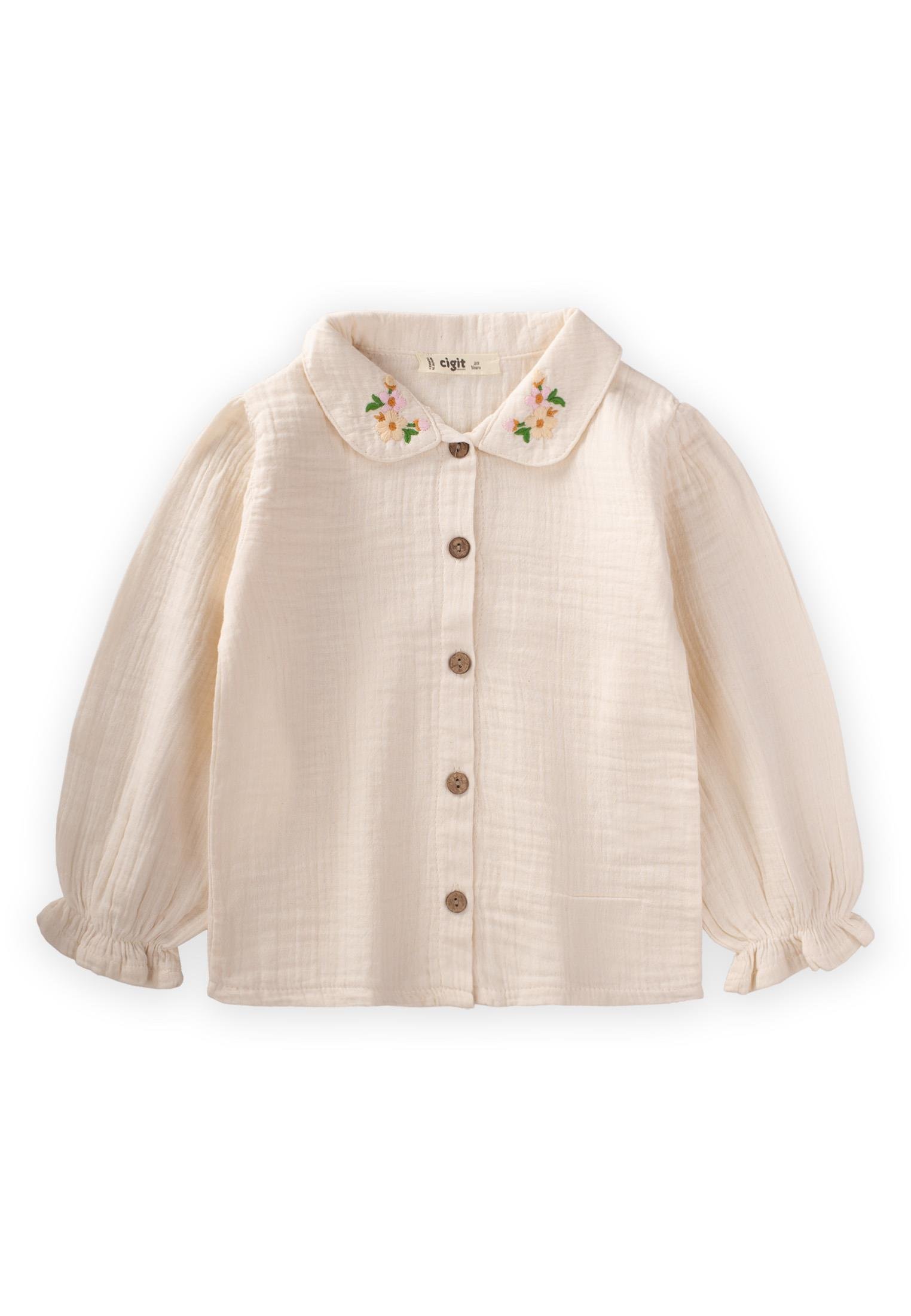 CigitNakışlı Müslin Gömlek 2-8 Yaş NATUREL