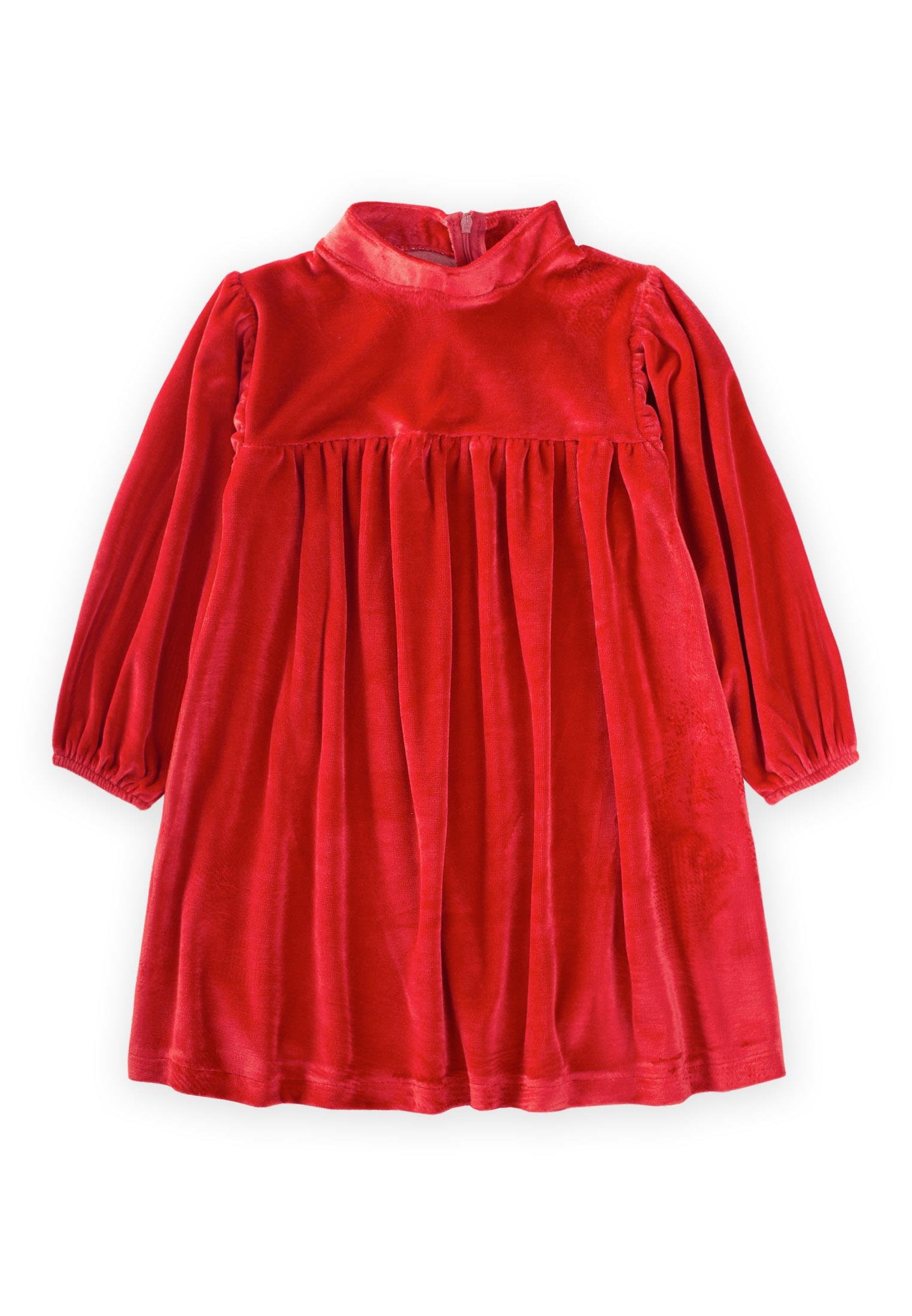 CigitParlak Kadife Elbise 2-8 Yaş KIRMIZI