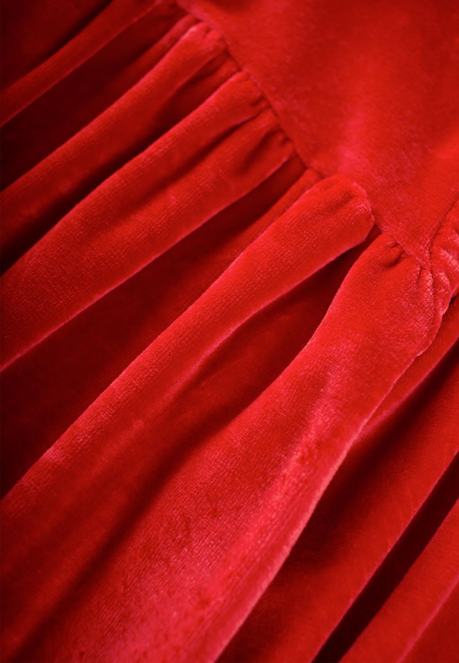 CigitParlak Kadife Elbise 2-8 Yaş KIRMIZI