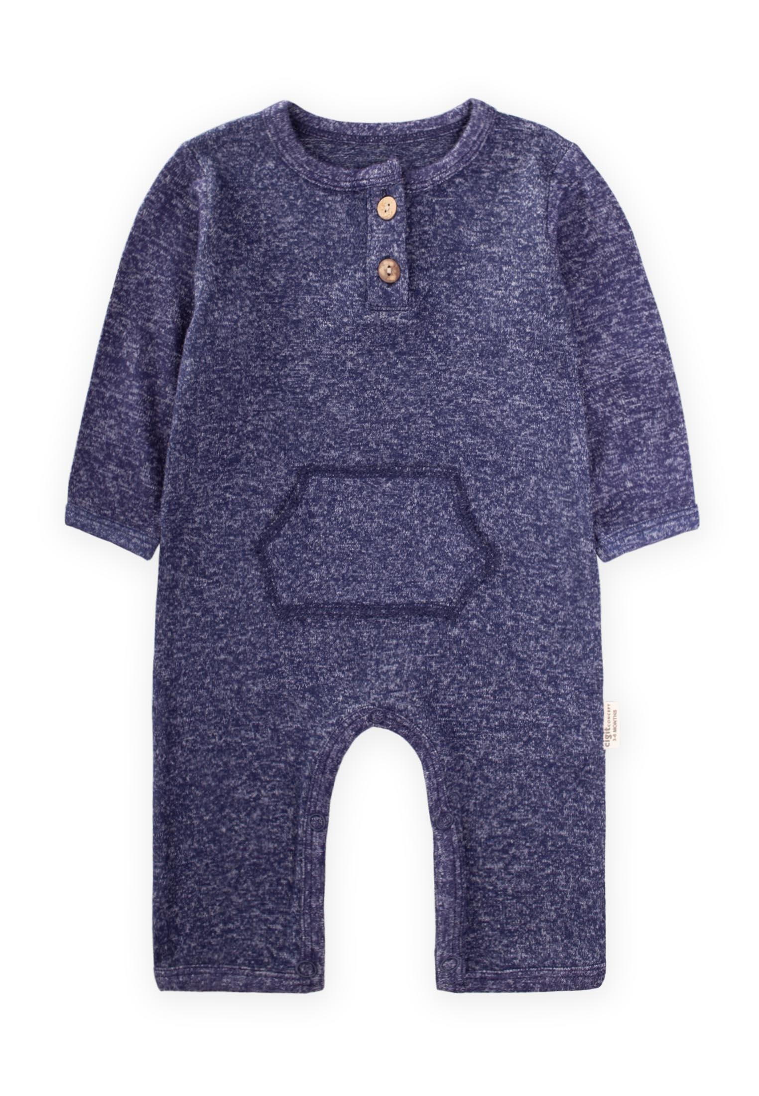 CigitMelanjlı Kanguru Cepli Tulum 0-3 Yaş LACİVERT MELANJ