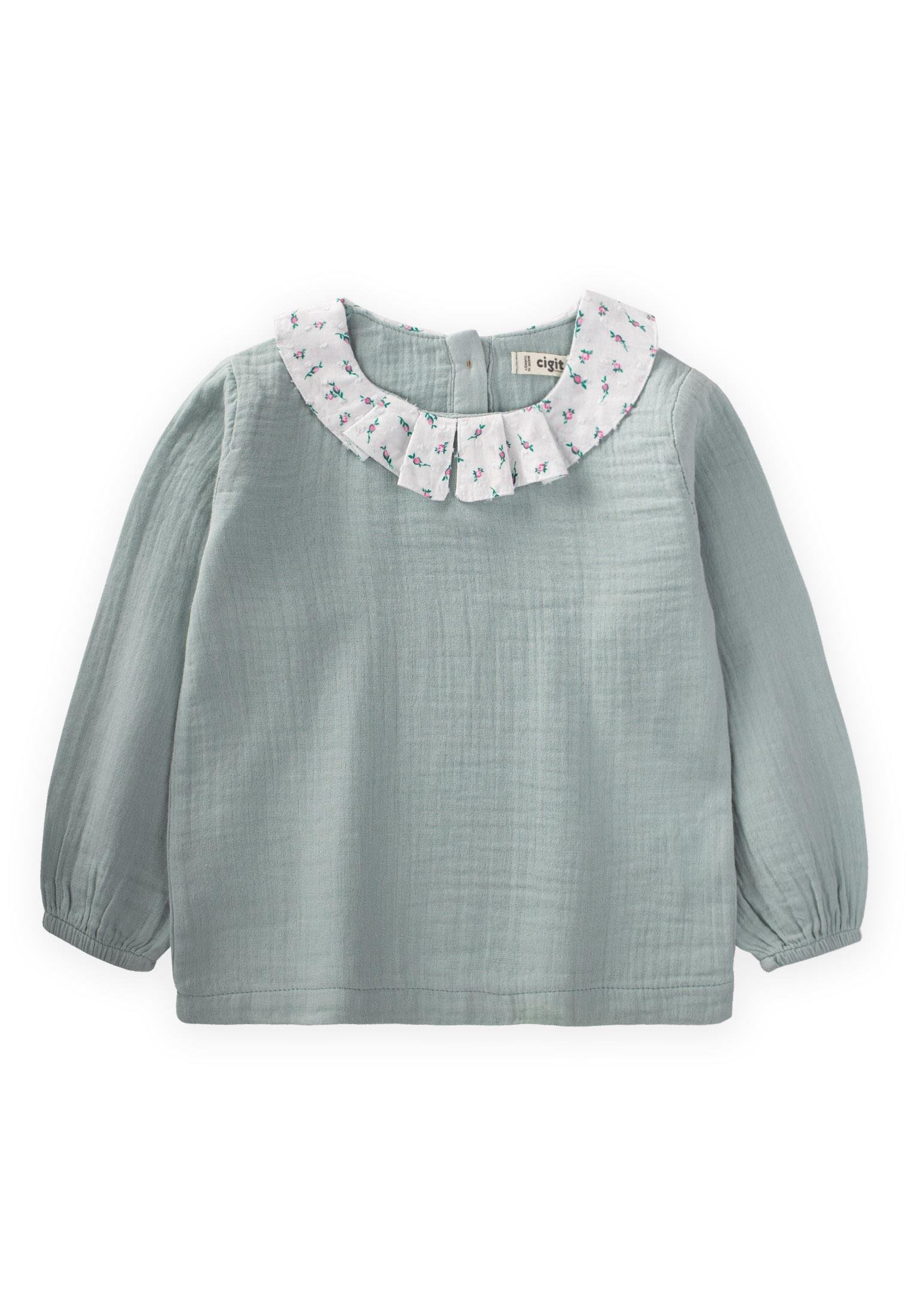 CigitYakalı Müslin Mevsimlik Bluz 2-9 Yaş MİNT YEŞİLİ
