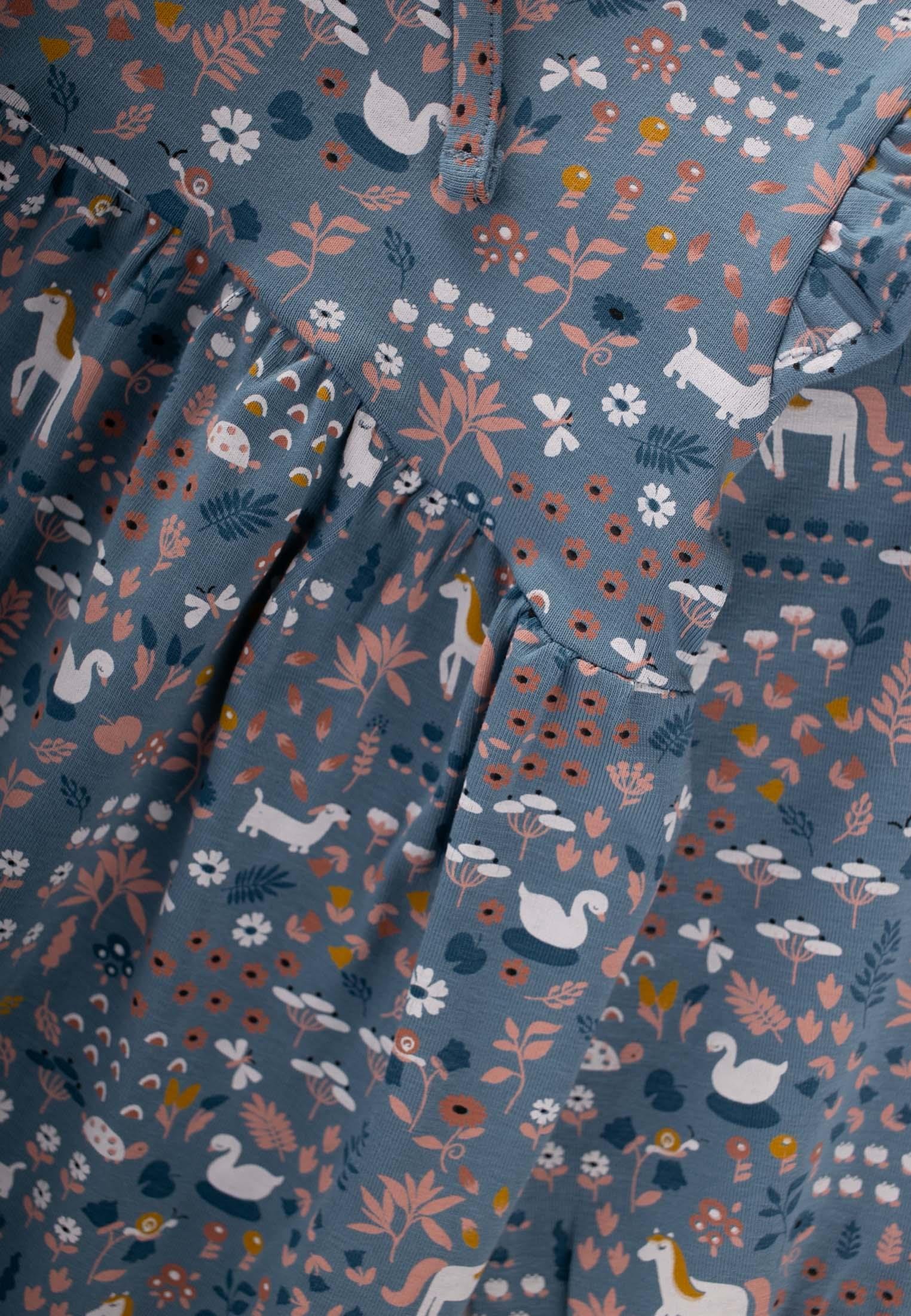 CigitDesenli Mevsimlik Elbise 1-7 Yaş İNDİGO MAVİ