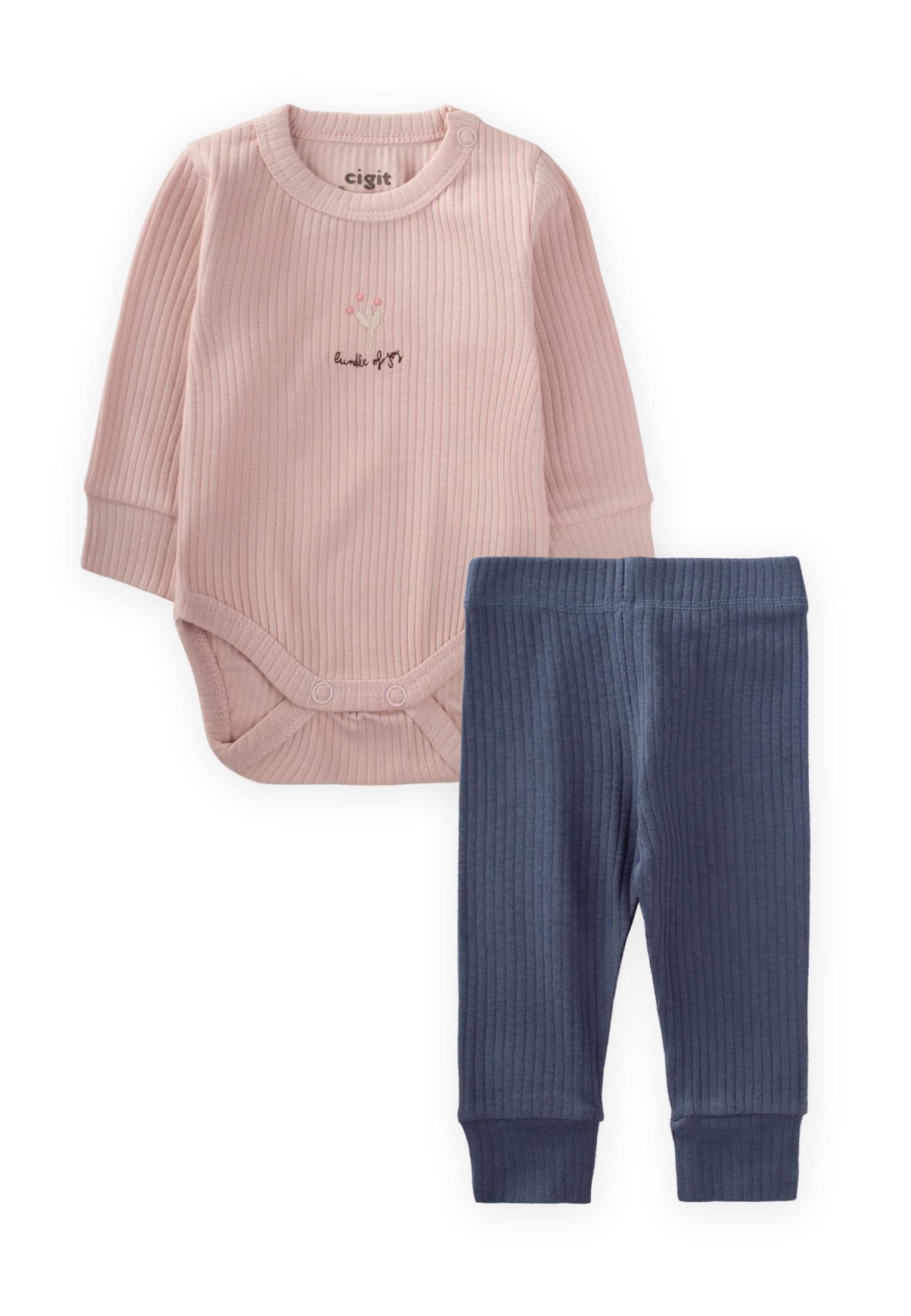 CigitNakışlı Mevsimlik Zıbın Takım 0-3 Yaş PUDRA PEMBE