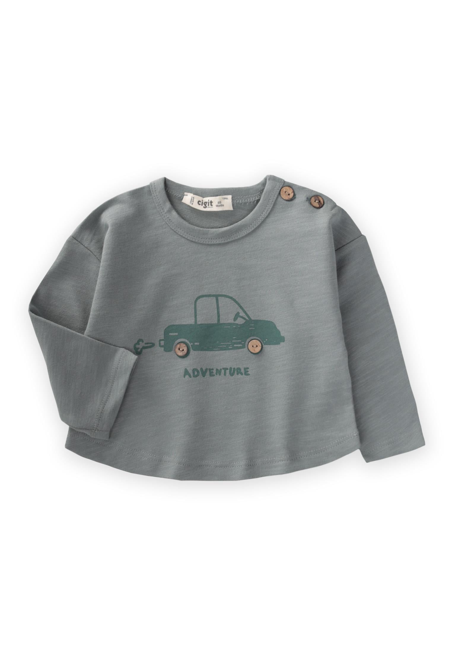 CigitAdventure Baskılı Erkek Sweatshırt 0-5 Yaş ÇAĞLA YEŞİLİ