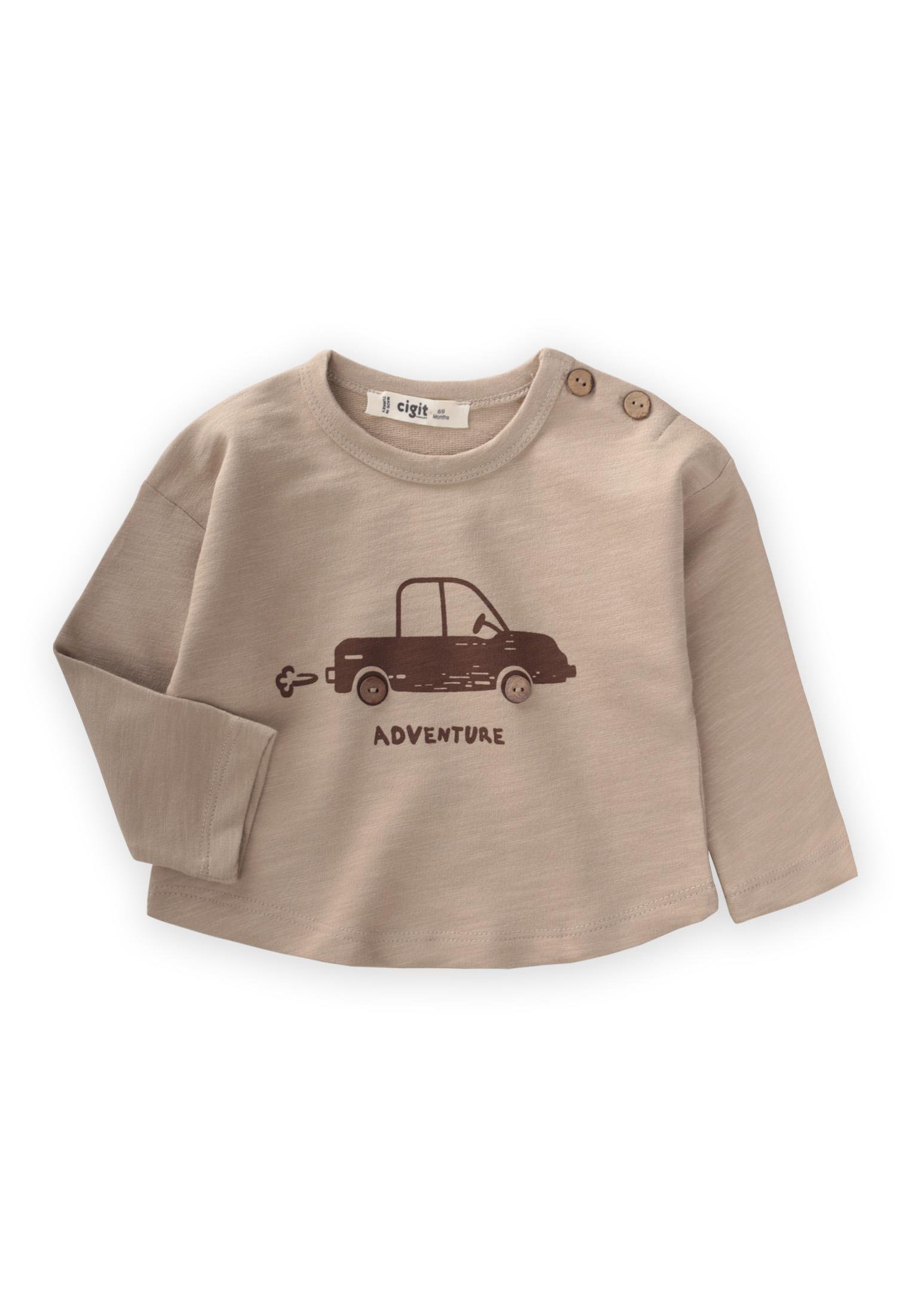CigitAdventure Baskılı Erkek Sweatshırt 0-5 Yaş BEJ