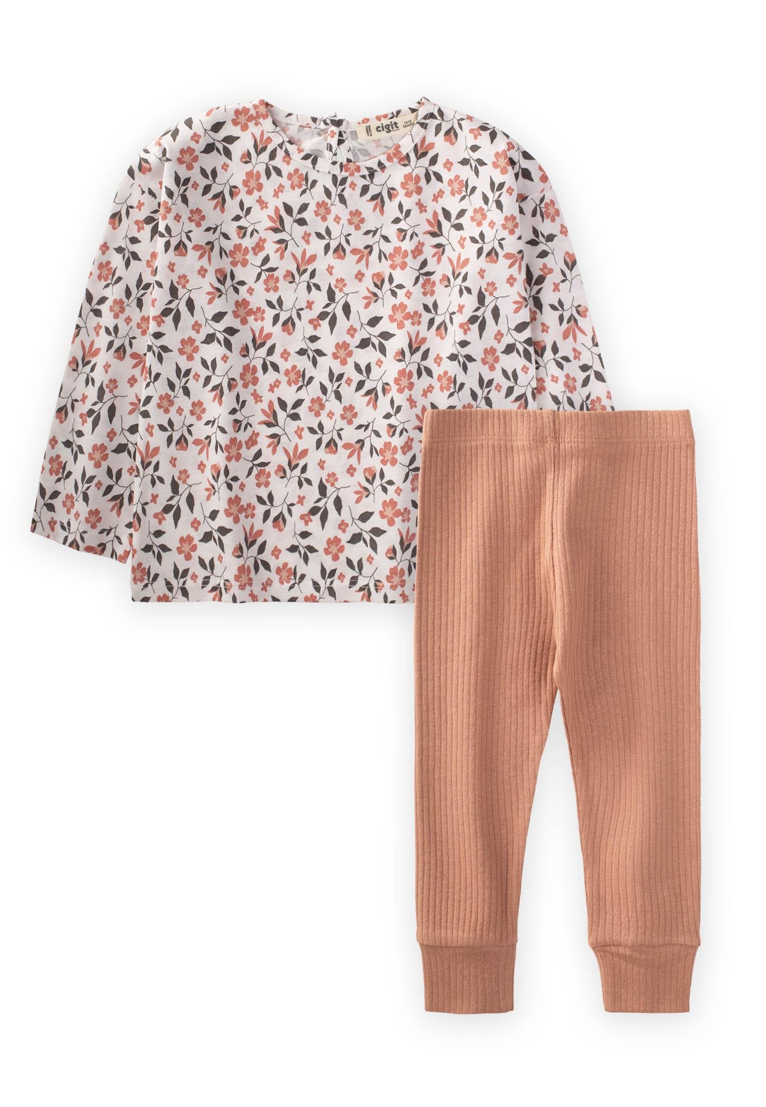 CigitDesenli Mevsimlik Kız Takım 1-8 Yaş KIRIK BEYAZ