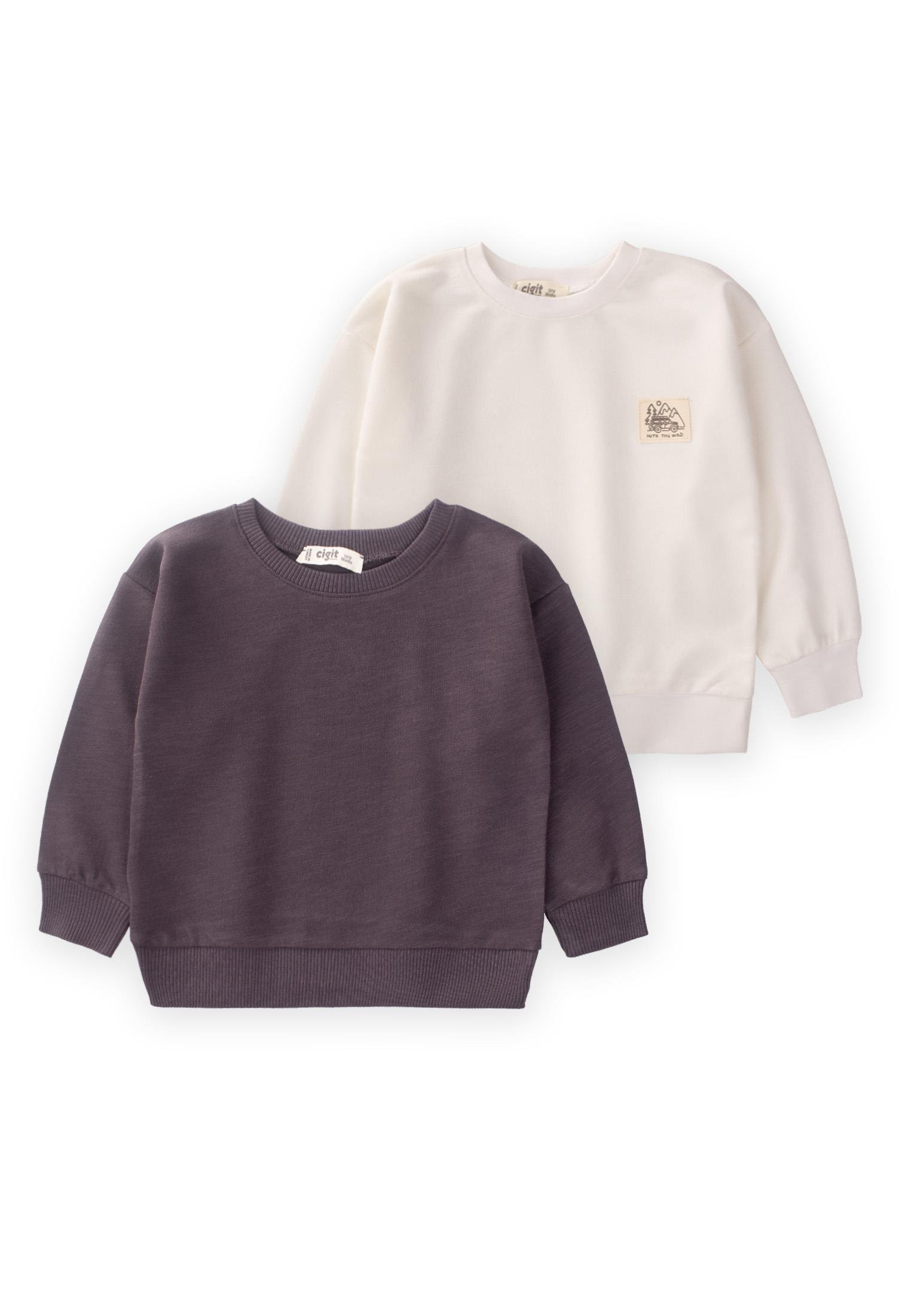 CigitEtiket Detaylı İkili Sweatshırt Set 1-10 Yaş EKRU