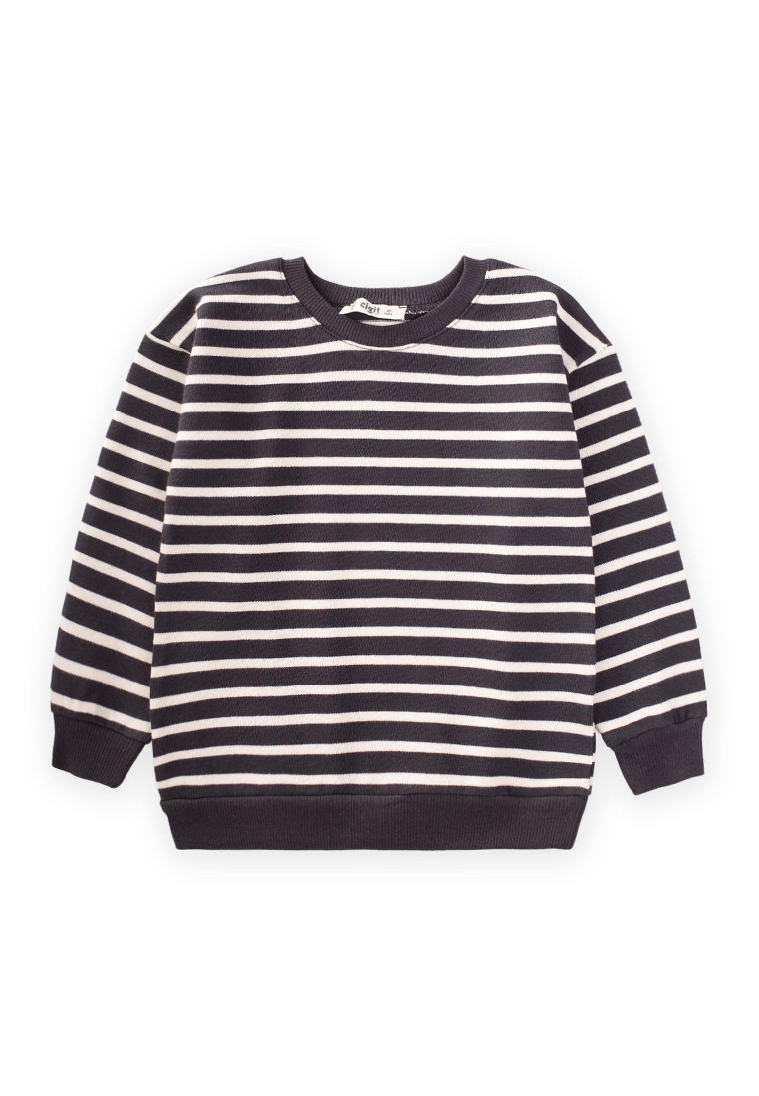 CigitÇizgili Triko Sweatshırt 2-14 Yaş ANTRASİT