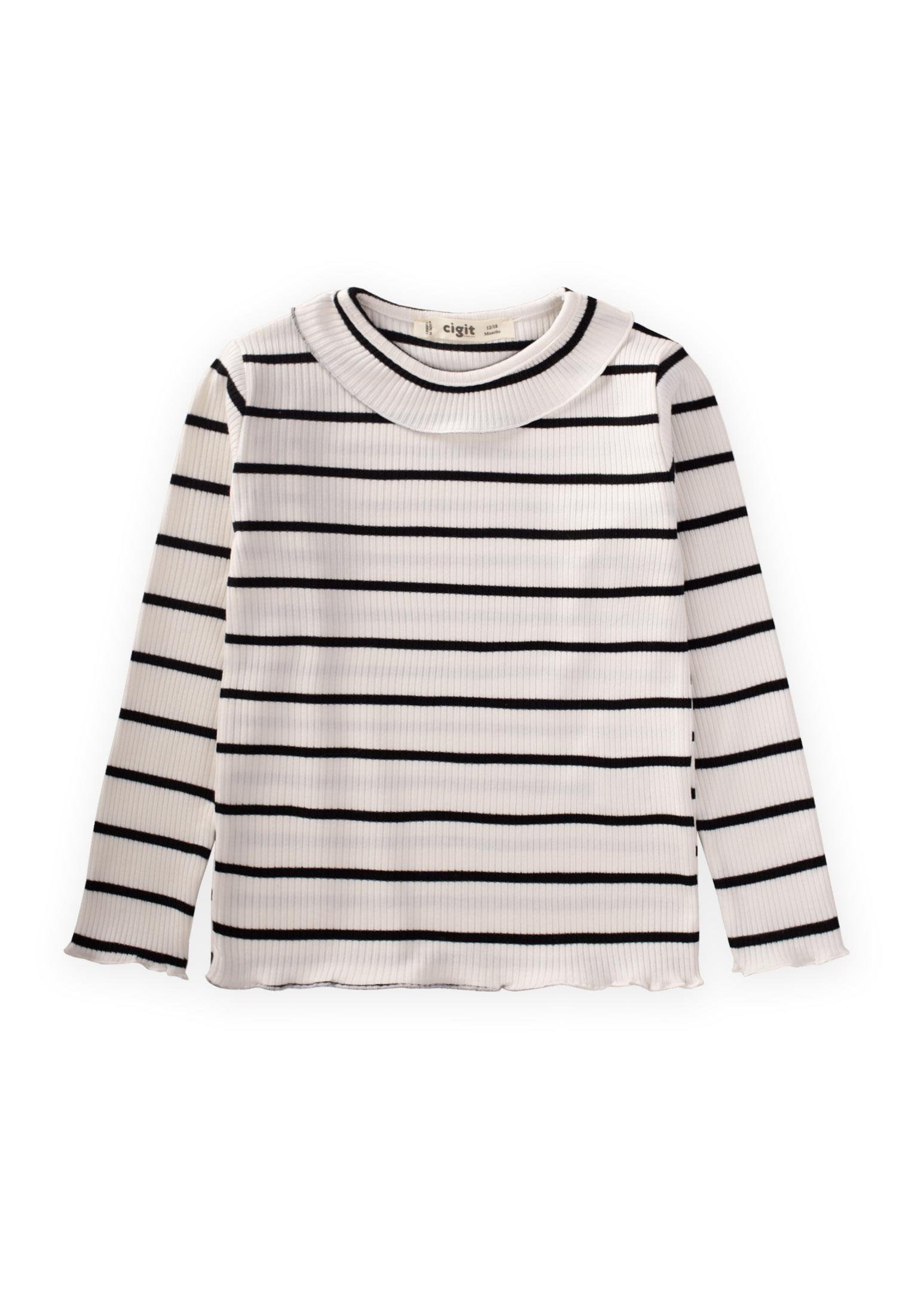 CigitBebe Yaka Çizgili Mevsimlik Kız Badi 1-10 Yaş SİYAH ÇİZGİLİ