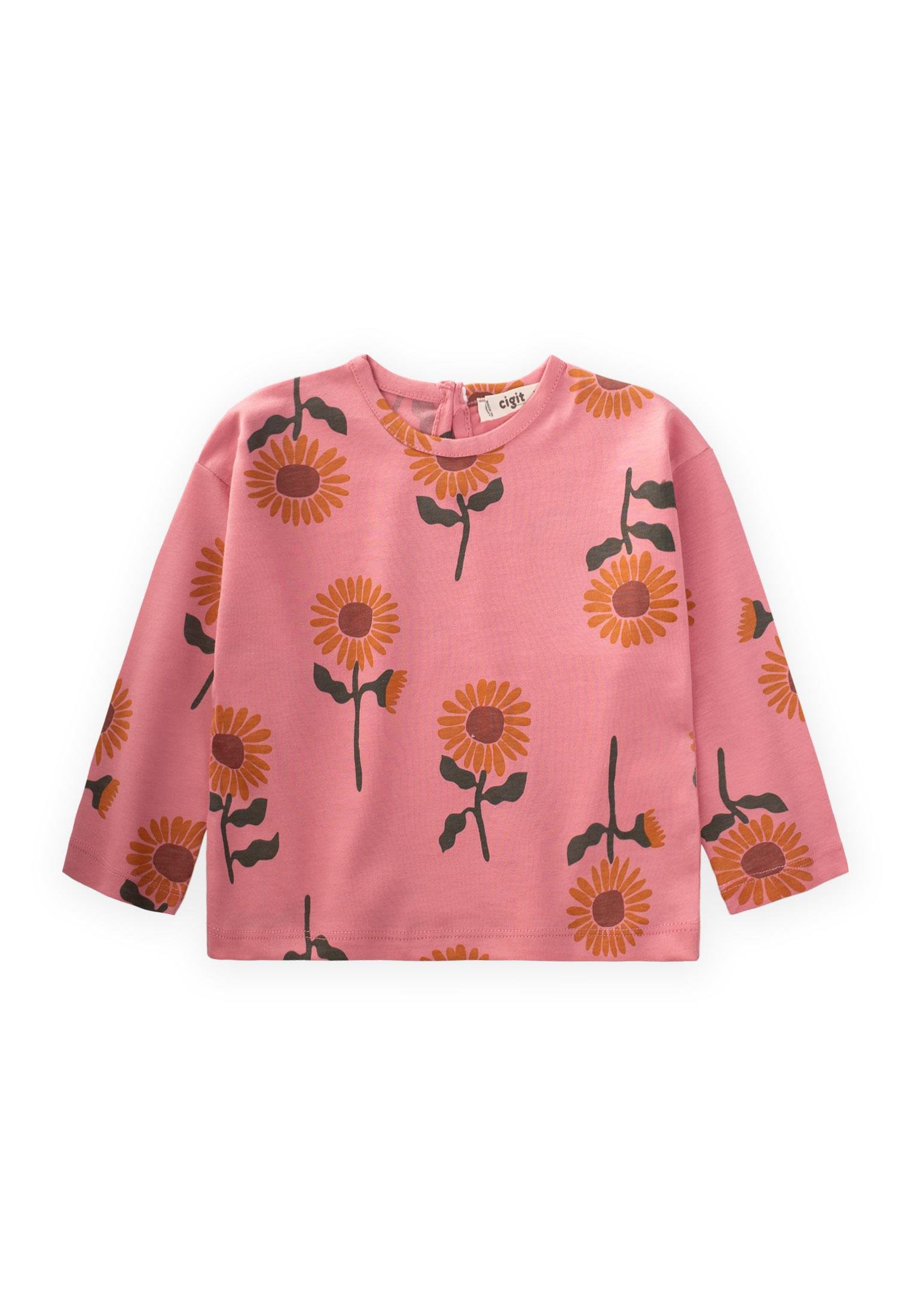 CigitAyçiçeği Desenli Mevsimlik Kız Sweatshırt 1-5 Yaş PEMBE