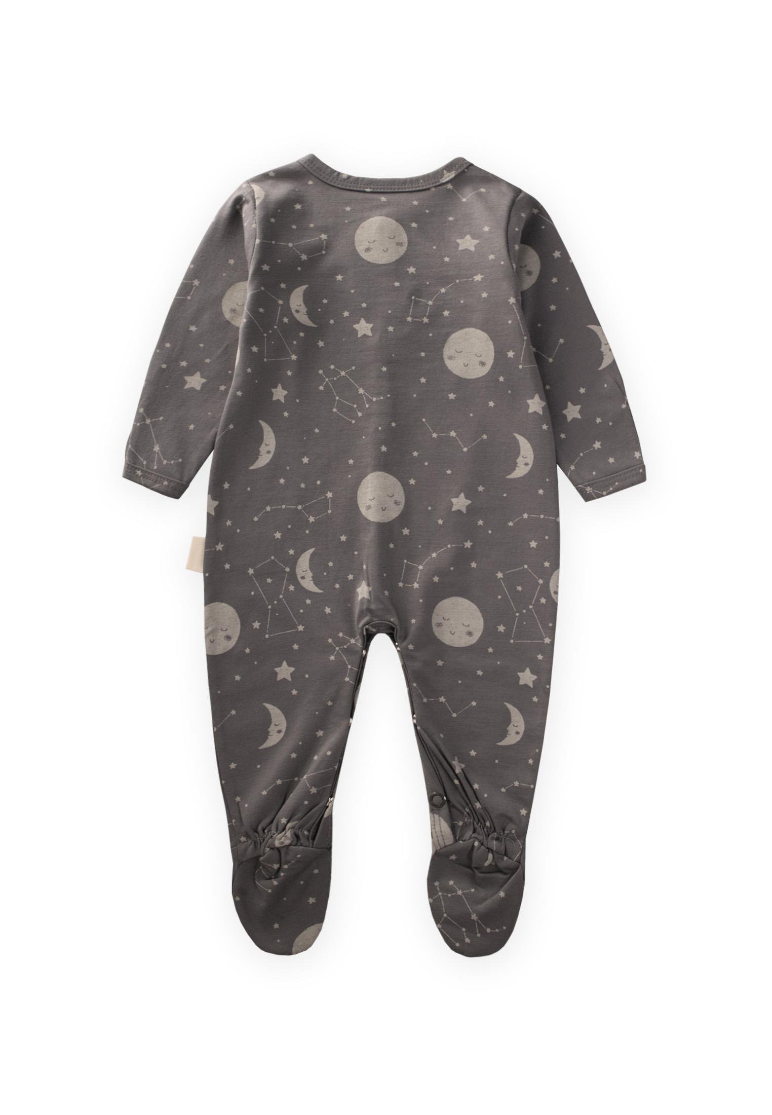 CigitAyaklı Kendinden Eldivenli Desenli Tulum 0-9 Ay GRİ