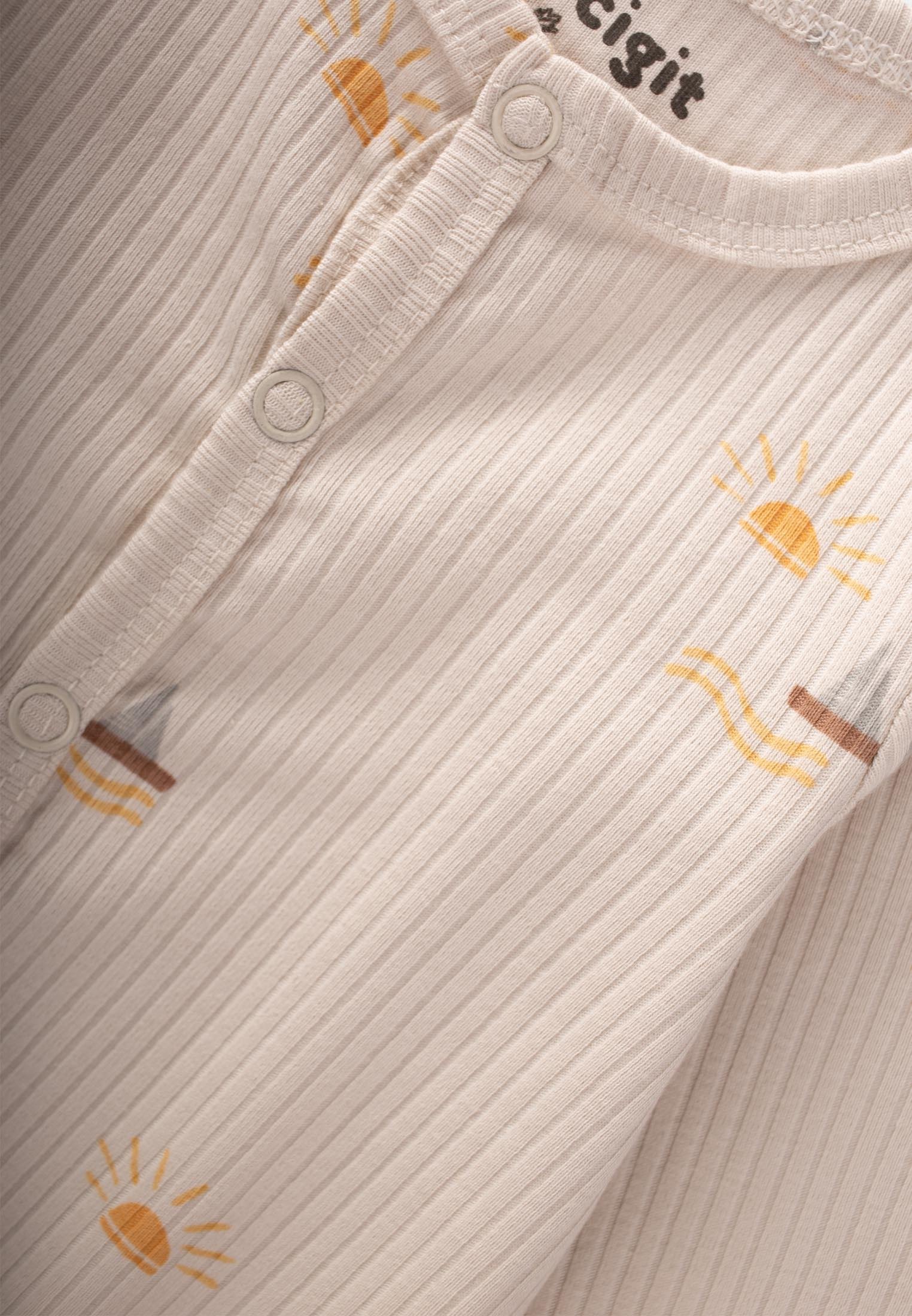 CigitAyaklı Kendinden Eldivenli Desenli Tulum 0-9 Ay GÜNEŞ DESEN